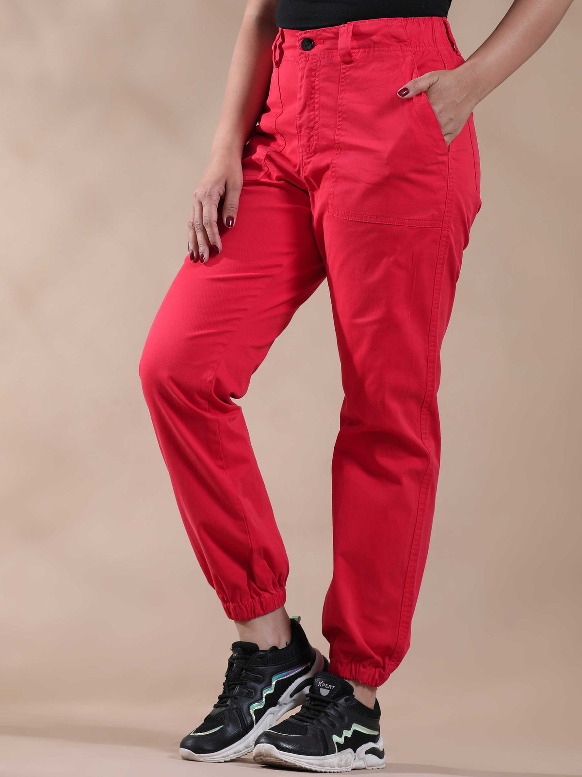 Women Vintage Red Jogger Pants