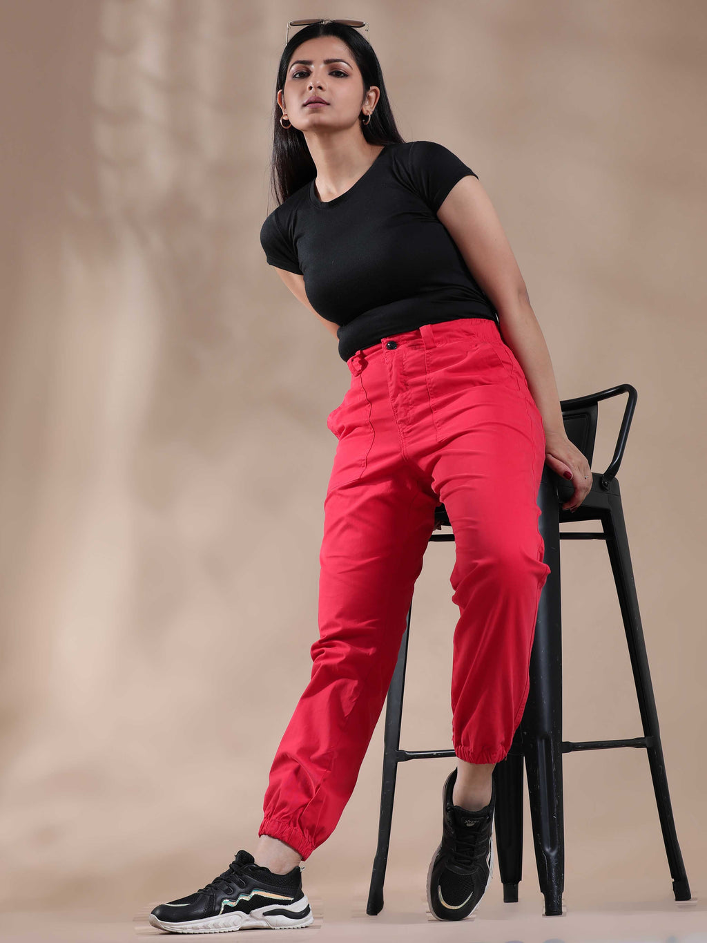 Women Vintage Red Jogger Pants