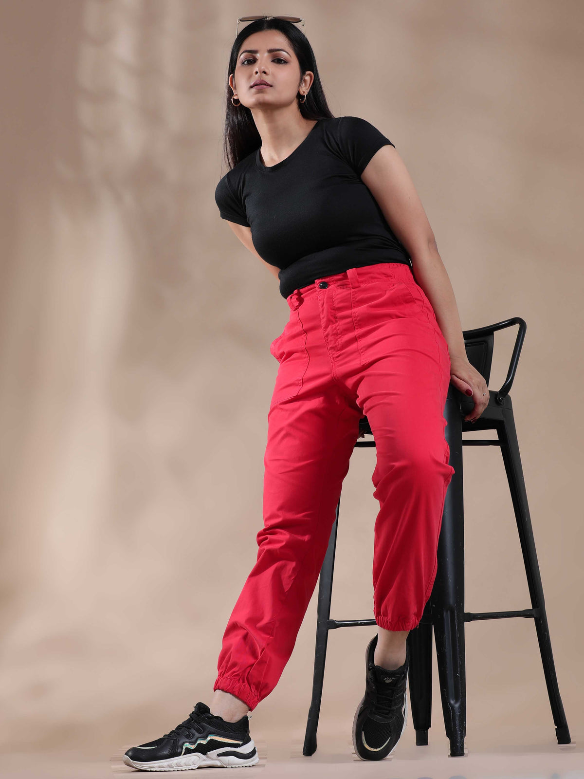 Women Vintage Red Jogger Pants