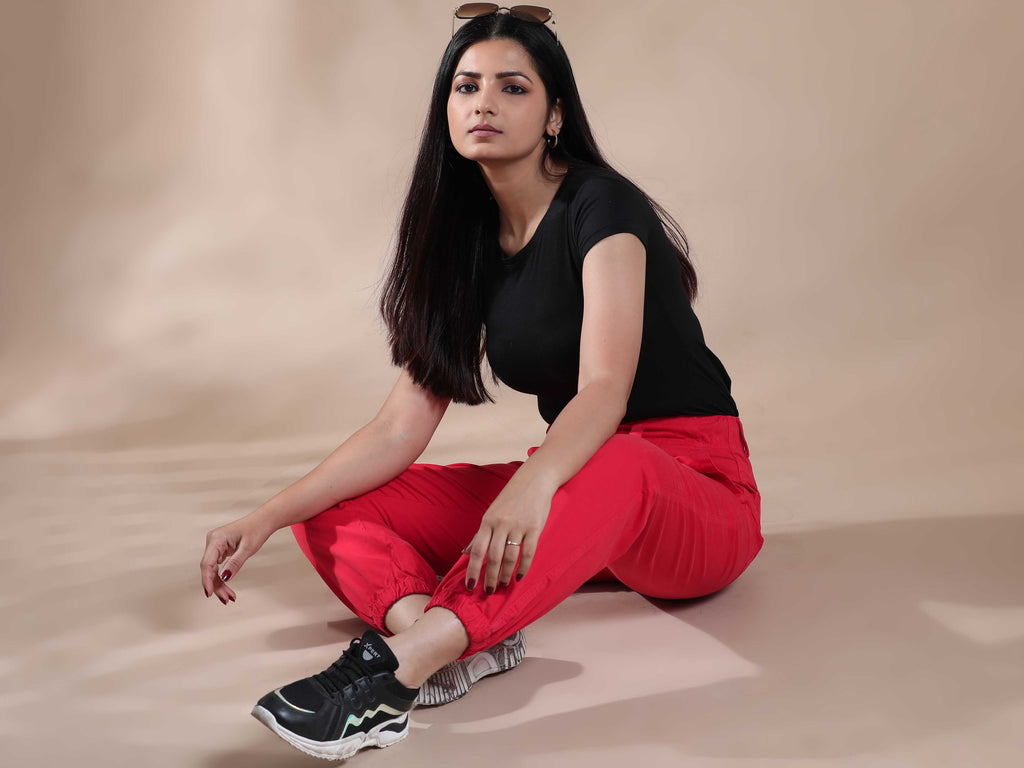 Women Vintage Red Jogger Pants