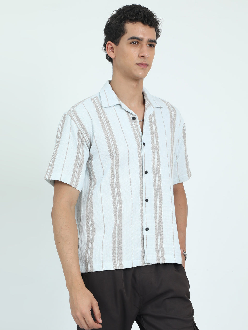Men Striped Jacquard Oversized Shirt-Mint