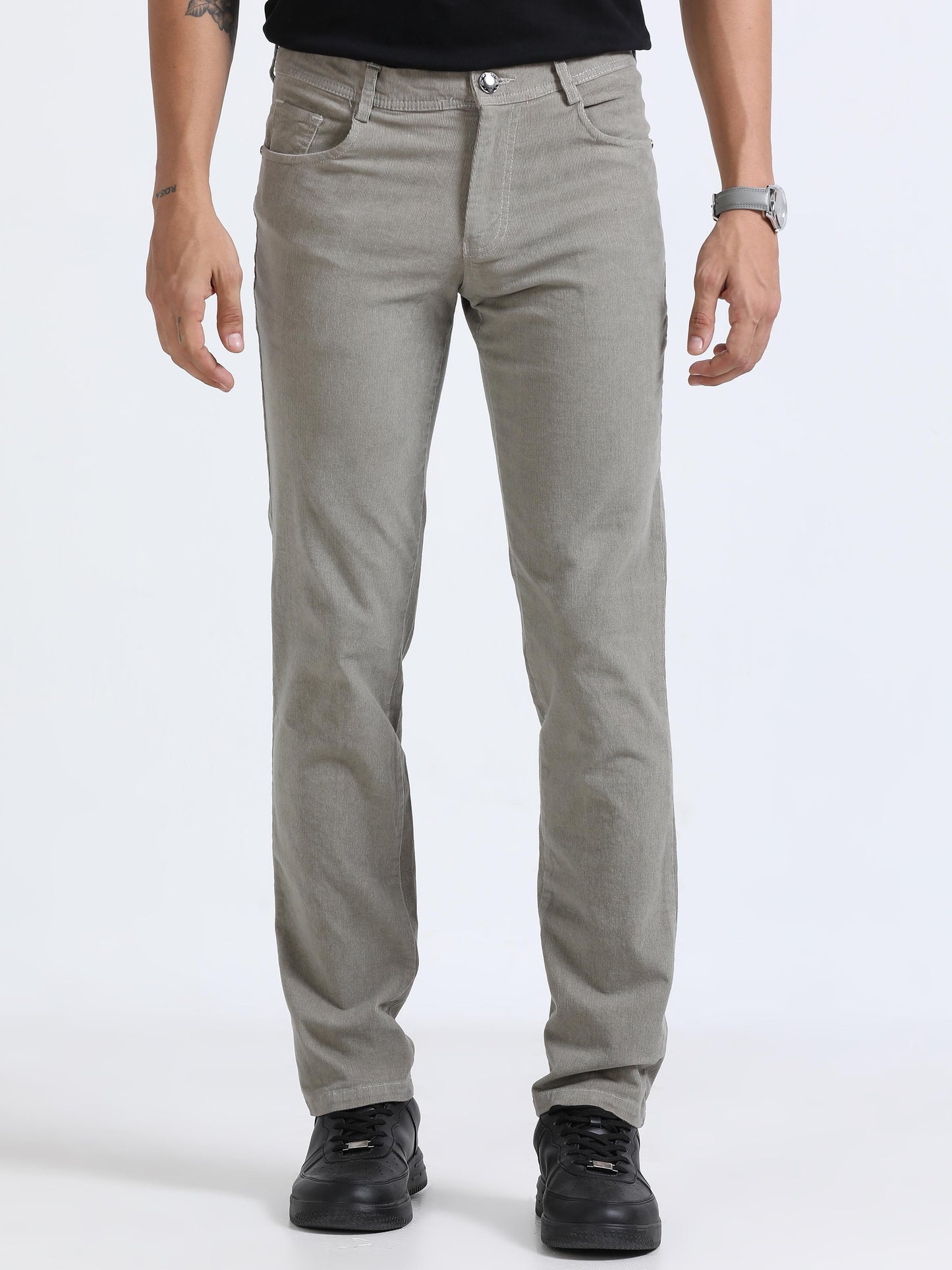 Men Corduroy Trousers-Light Grey