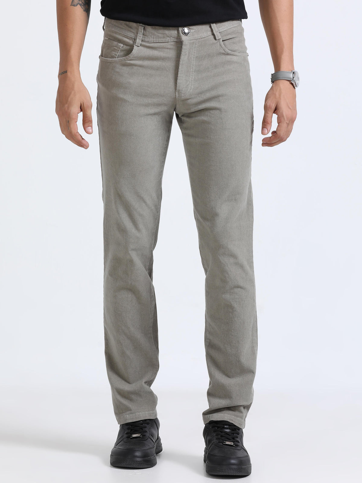 Men Corduroy Trousers-Light Grey