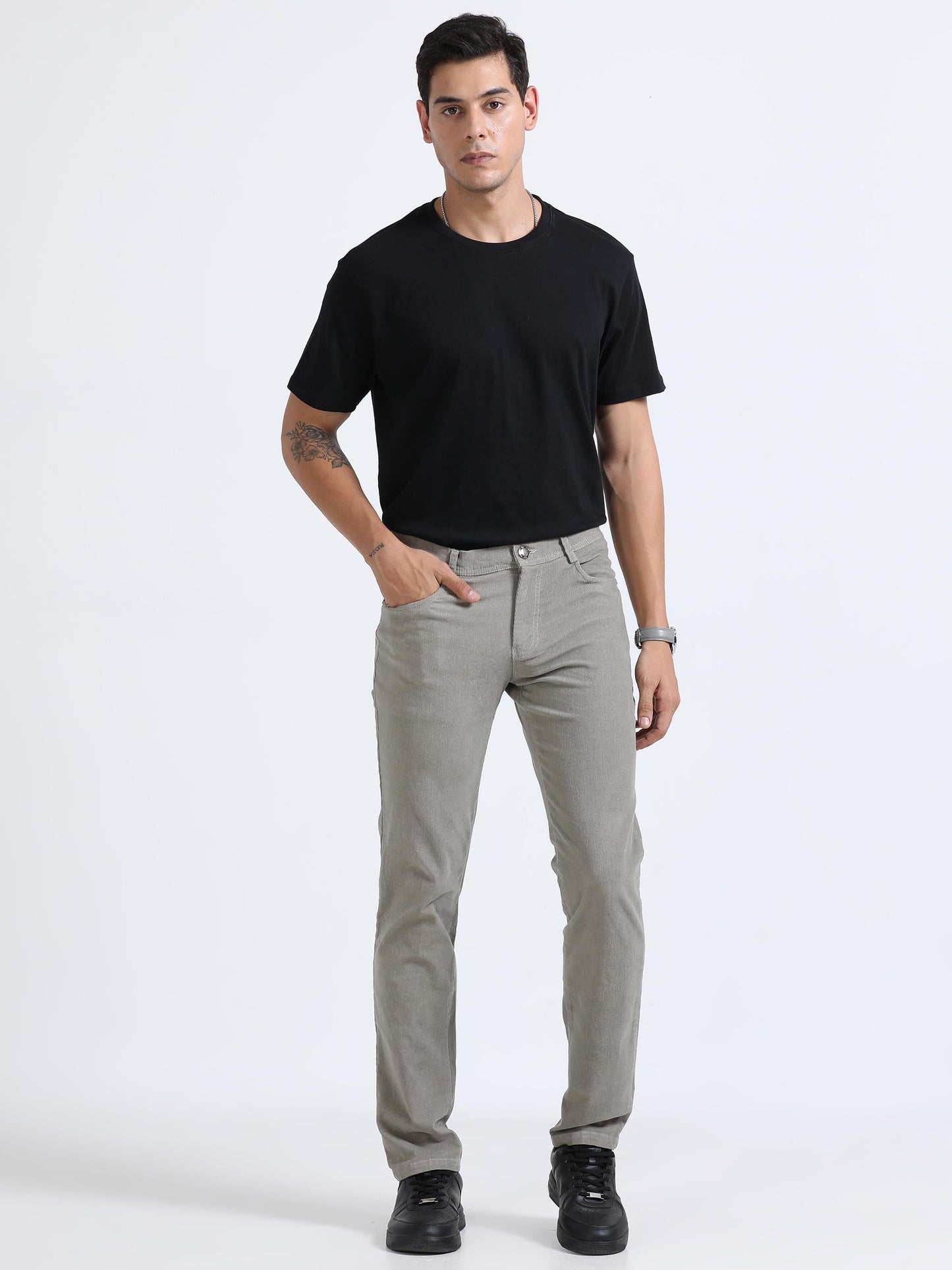 Men Corduroy Trousers-Light Grey