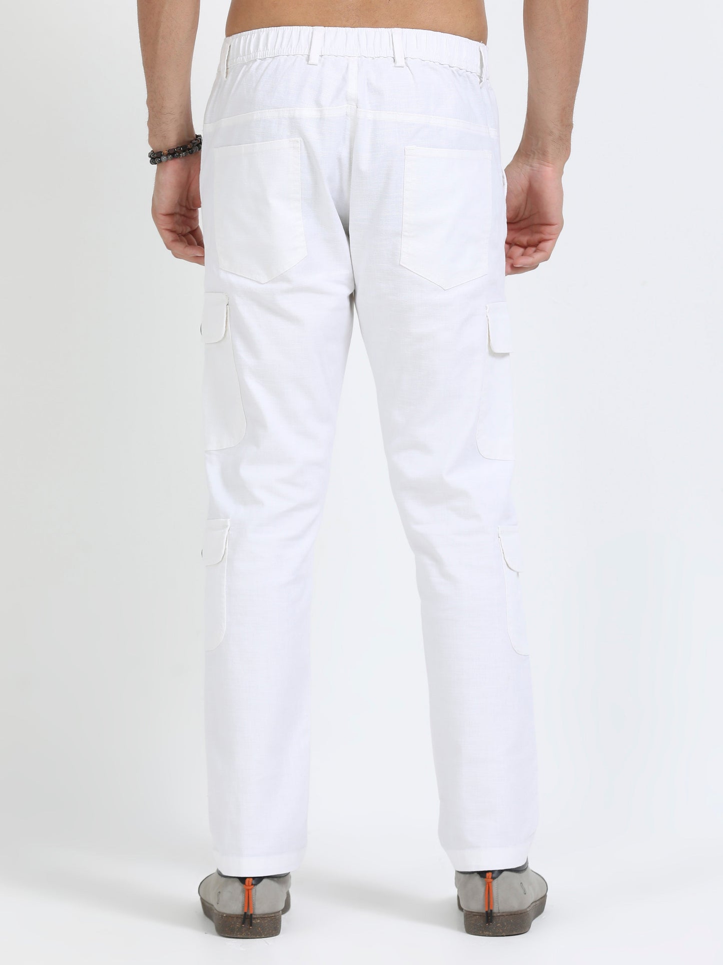 Men Lazy Linen Utility Cargo-White
