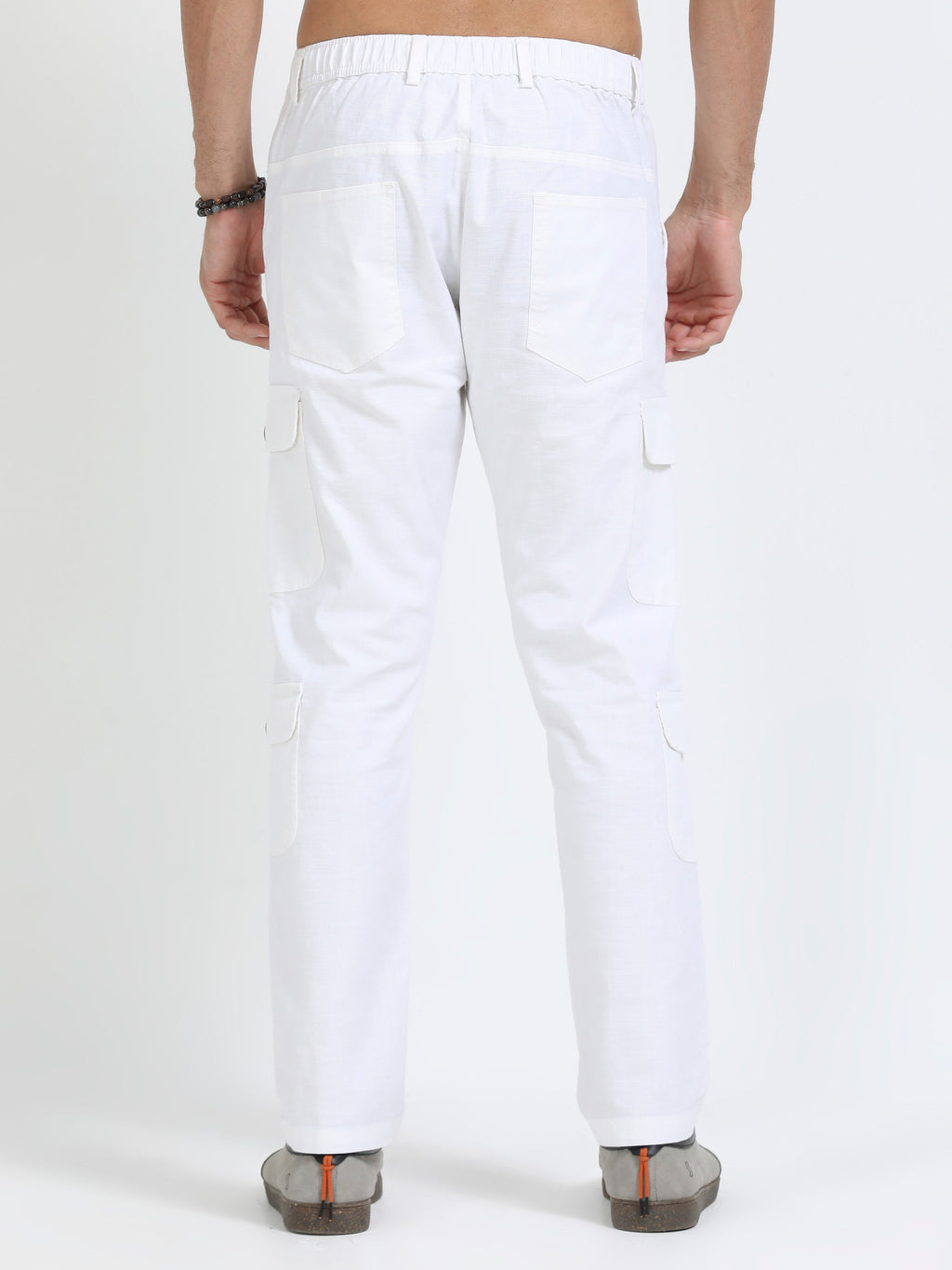 Men Lazy Linen Utility Cargo-White