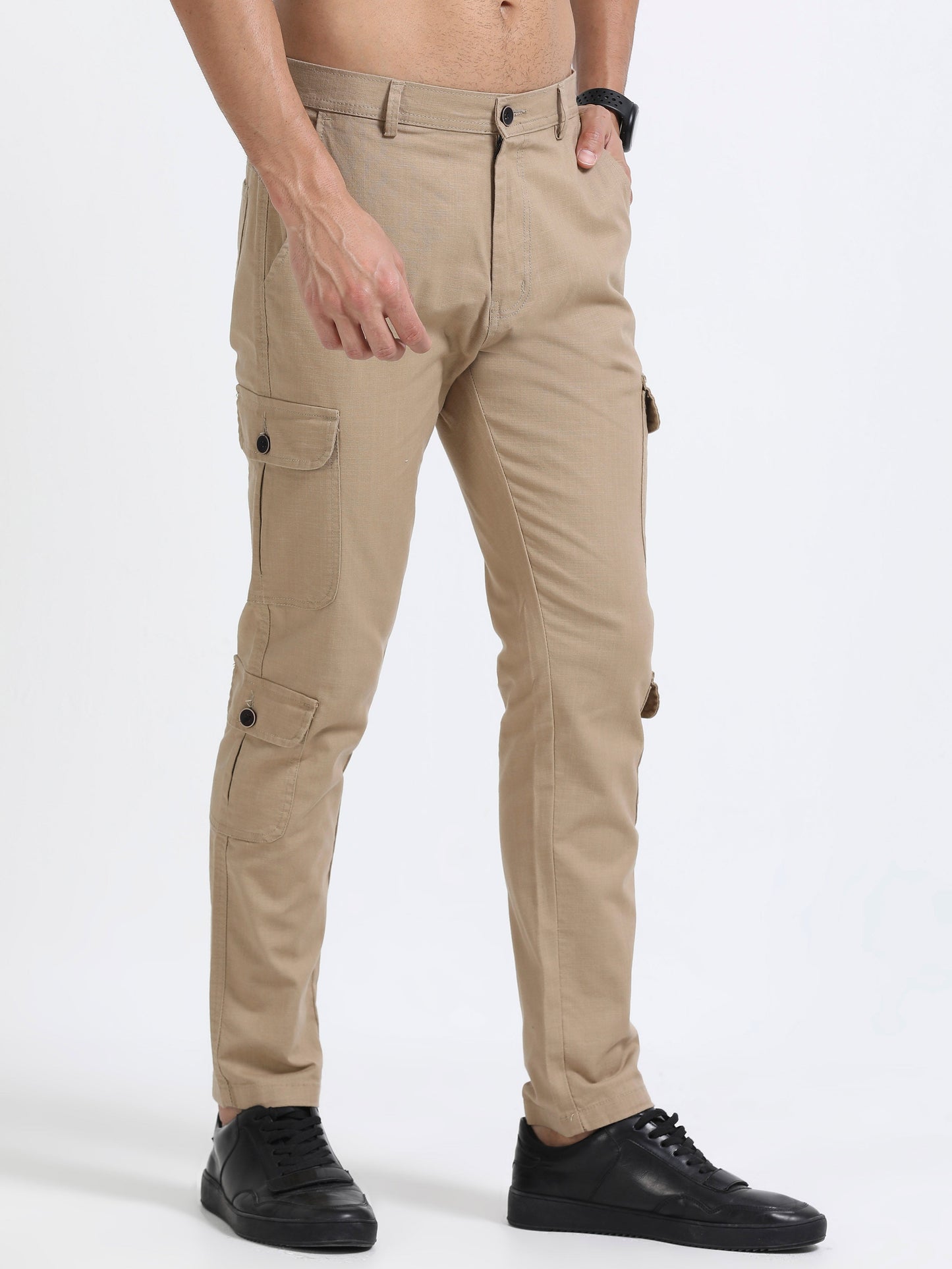 Men Lazy Linen Utility Cargo-Camel