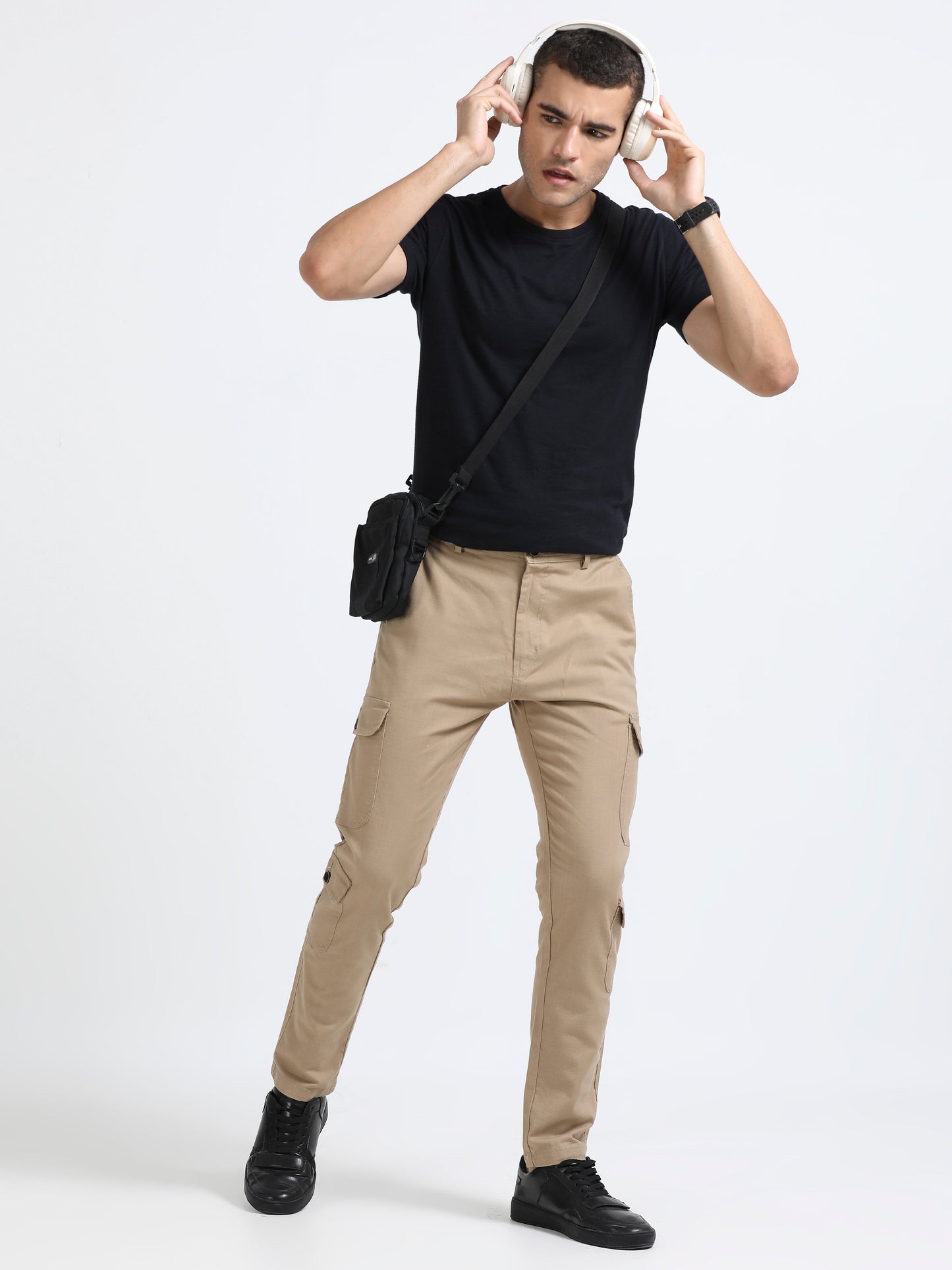 Men Lazy Linen Utility Cargo-Camel
