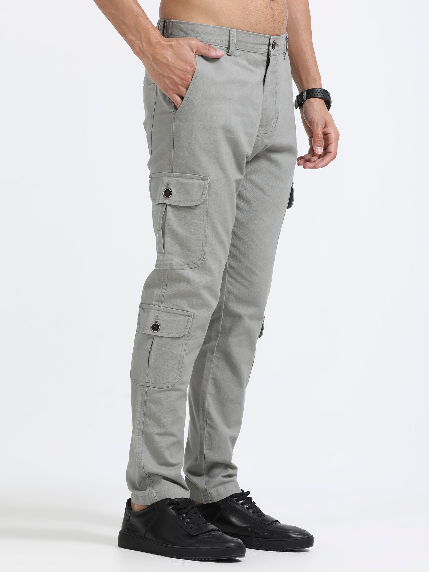 Men Lazy Linen Utility Cargo-Lt Grey