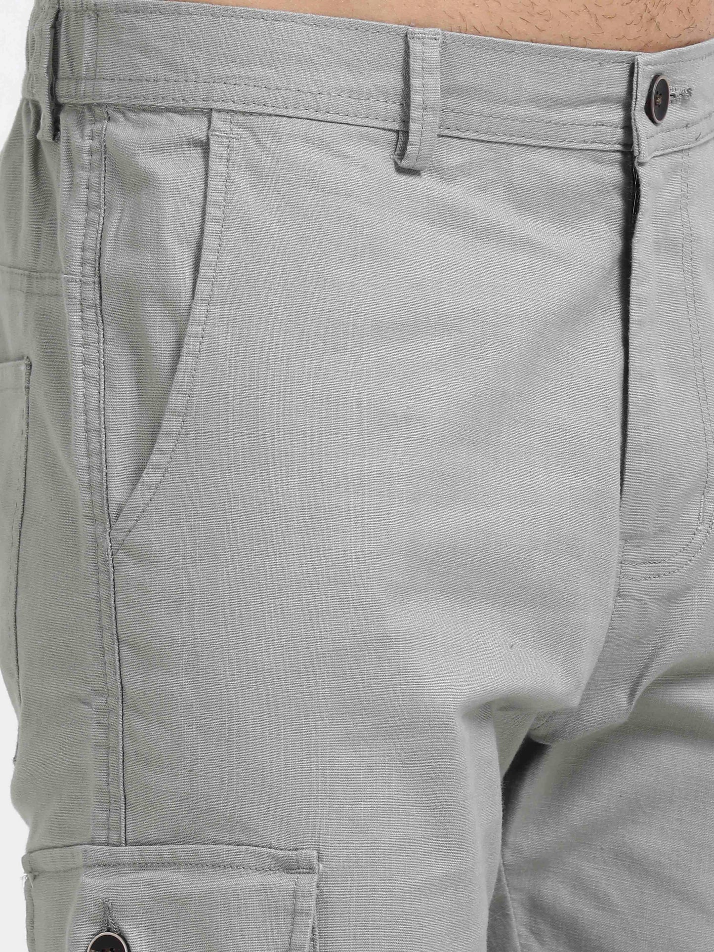 Men Lazy Linen Utility Cargo-Lt Grey