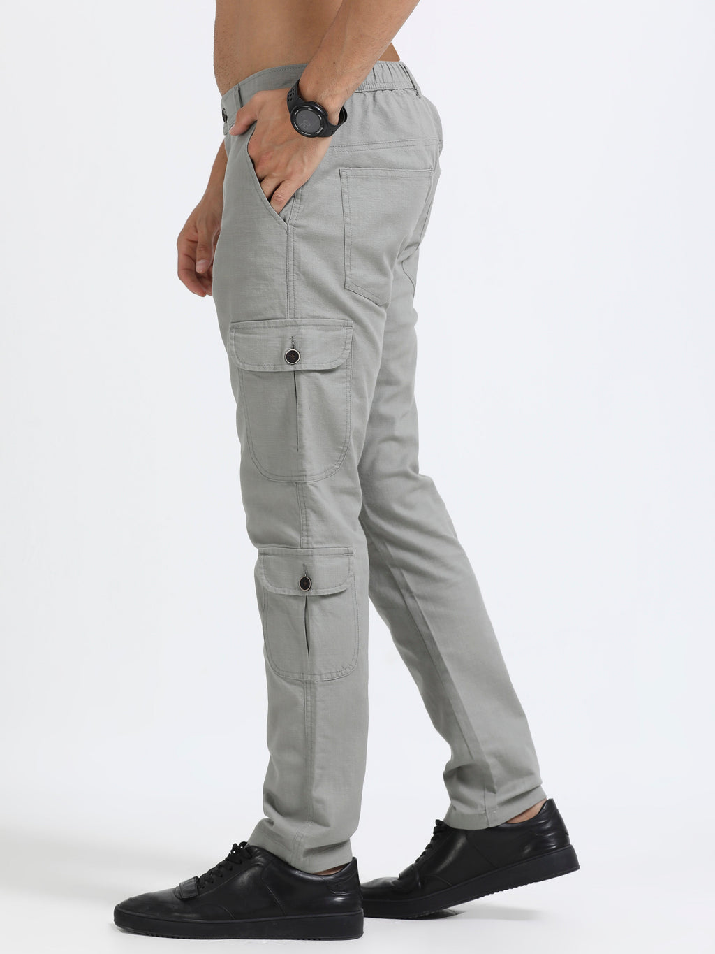 Men Lazy Linen Utility Cargo-Lt Grey