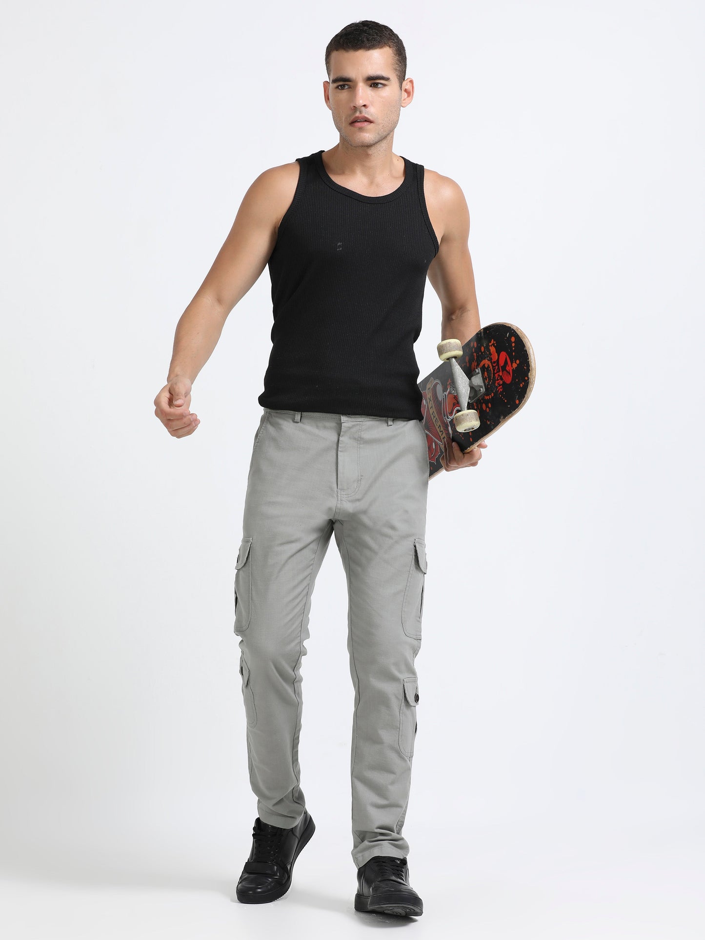 Men Lazy Linen Utility Cargo-Lt Grey