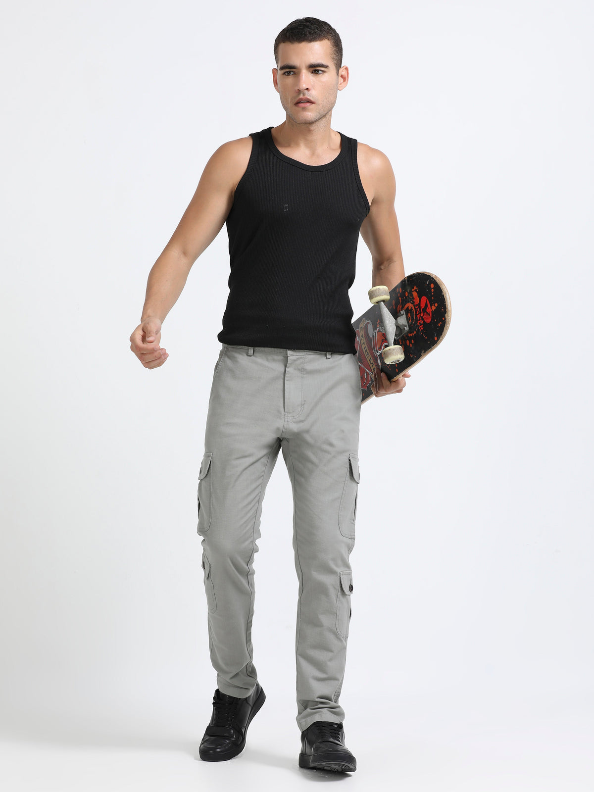 Men Lazy Linen Utility Cargo-Lt Grey
