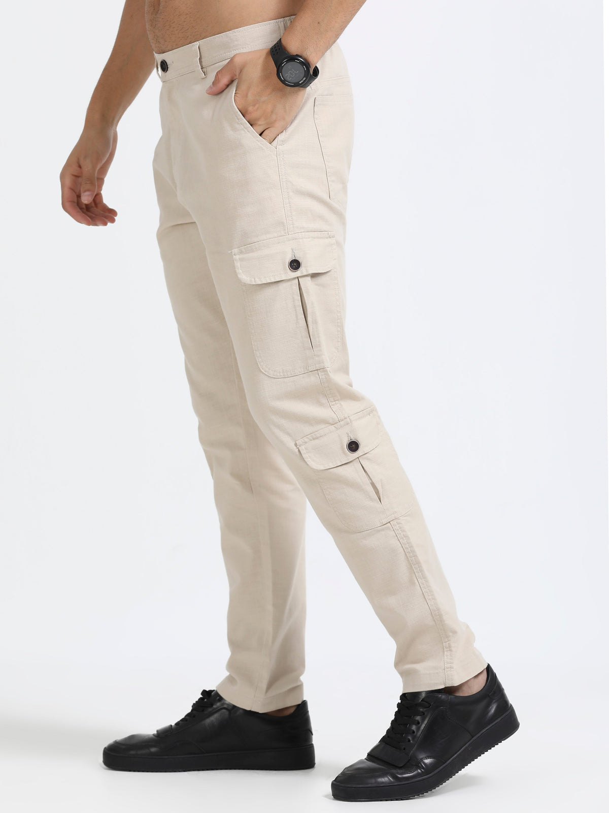 Men Lazy Linen Utility Cargo-Beige