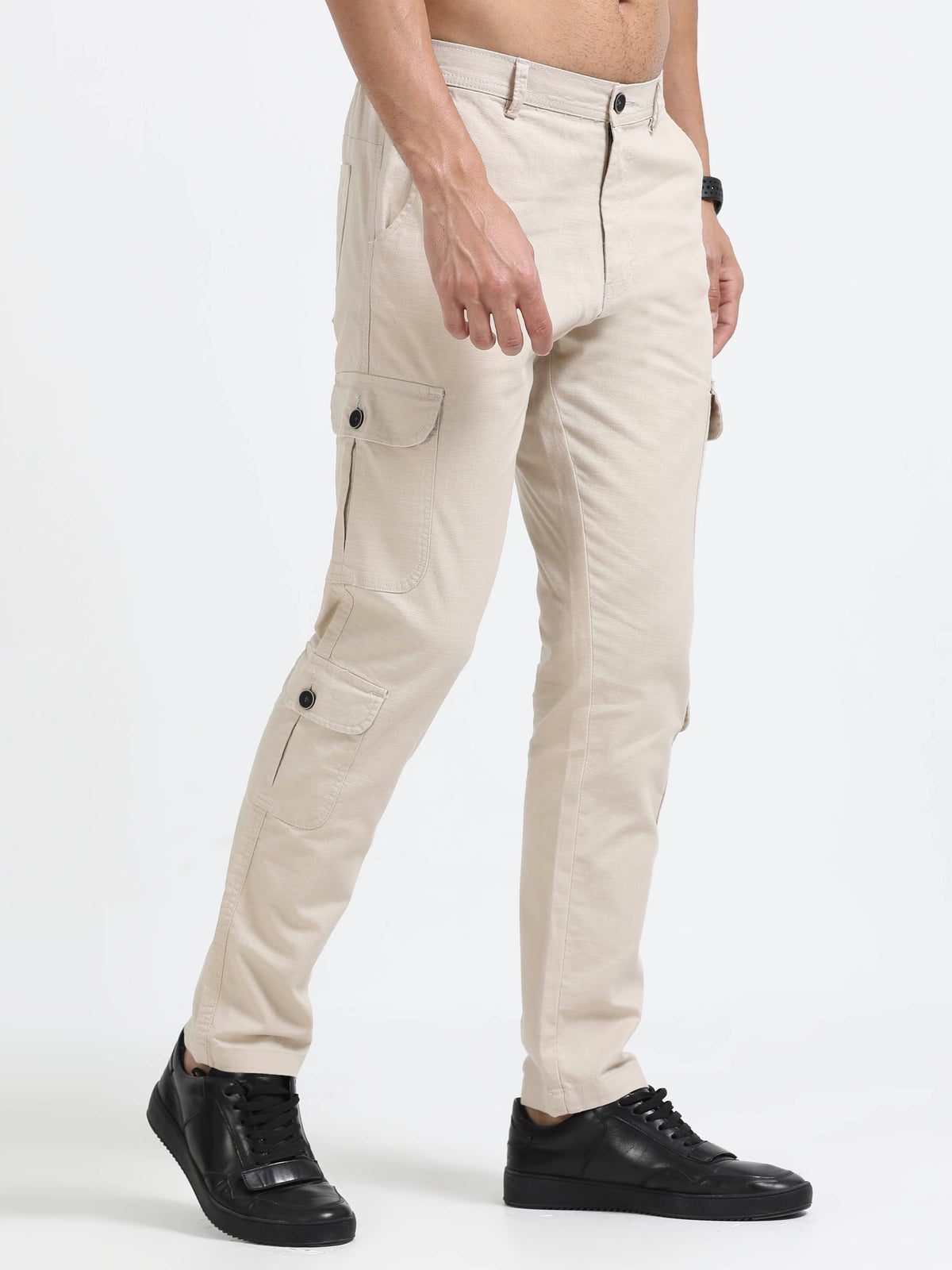 Men Lazy Linen Utility Cargo-Beige