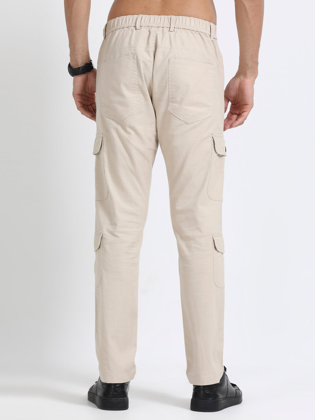 Men Lazy Linen Utility Cargo-Beige
