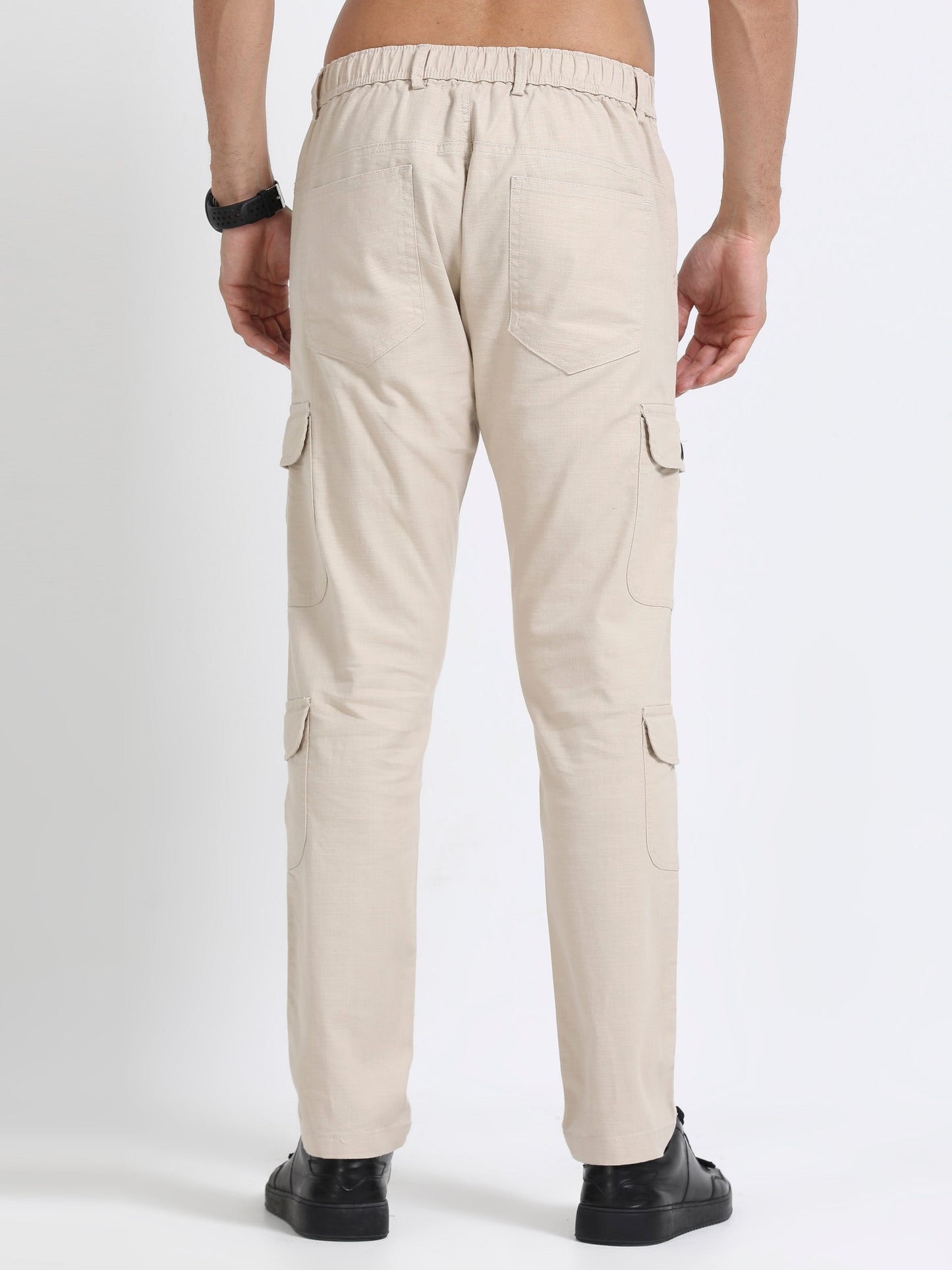 Men Lazy Linen Utility Cargo-Beige