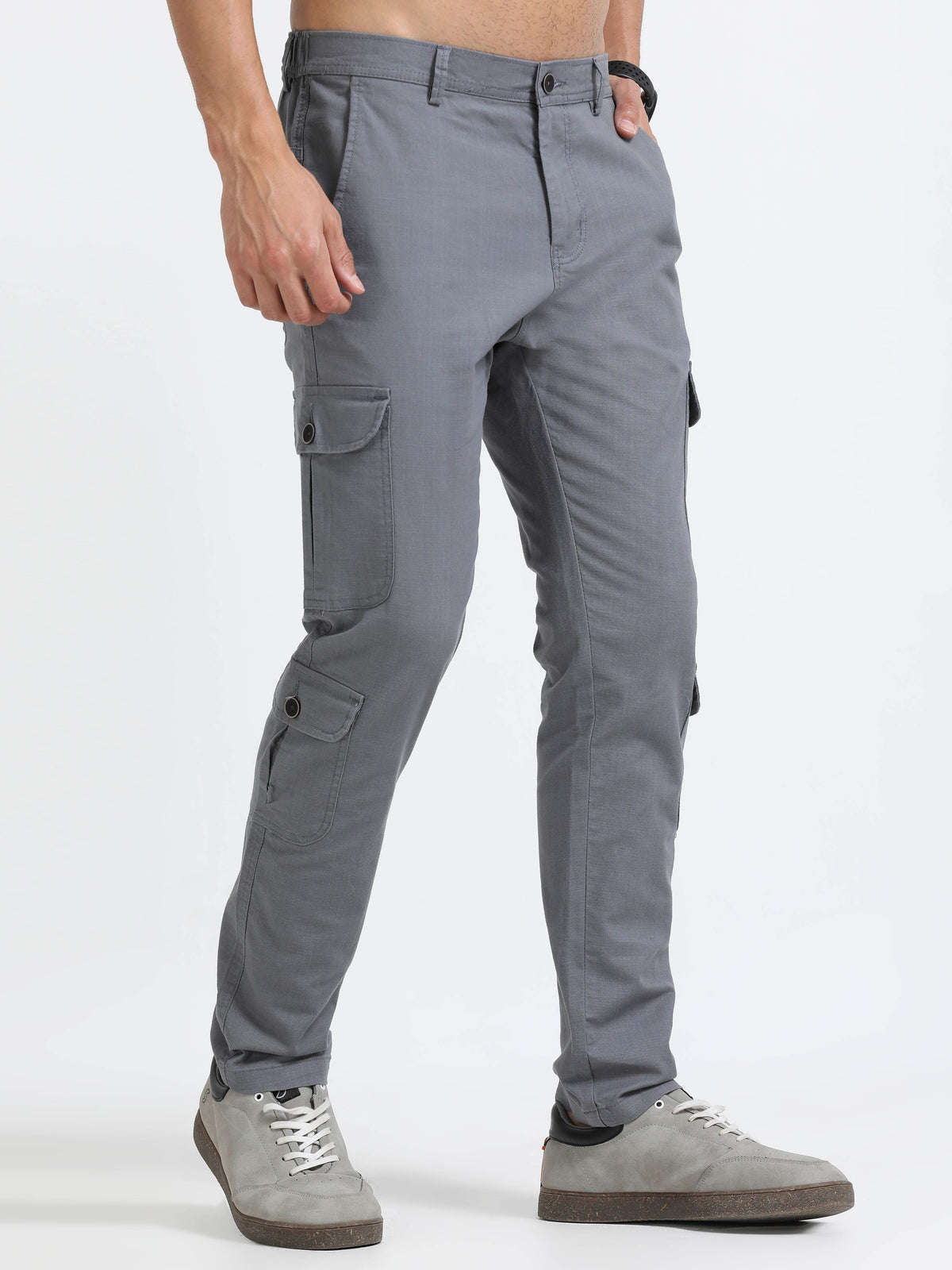 Men Lazy Linen Utility Cargo-Grey