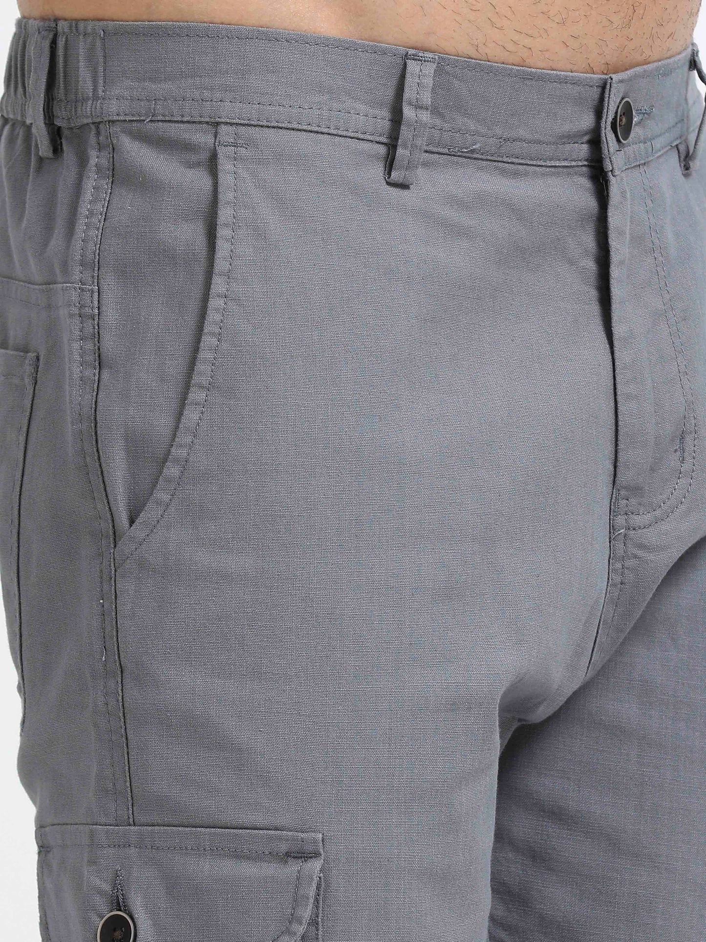 Men Lazy Linen Utility Cargo-Grey