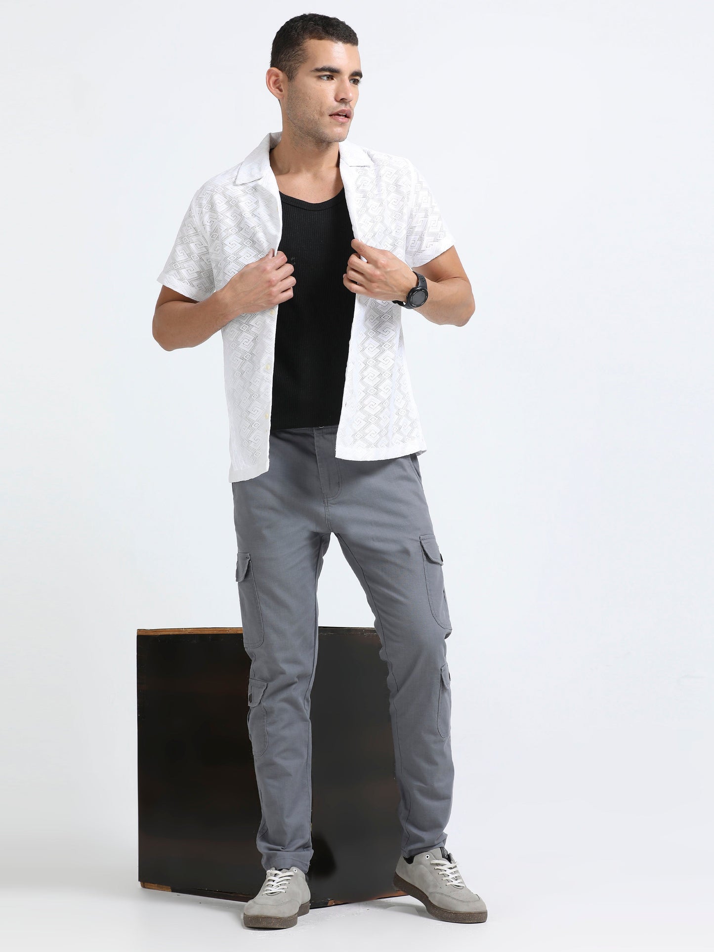 Men Lazy Linen Utility Cargo-Grey