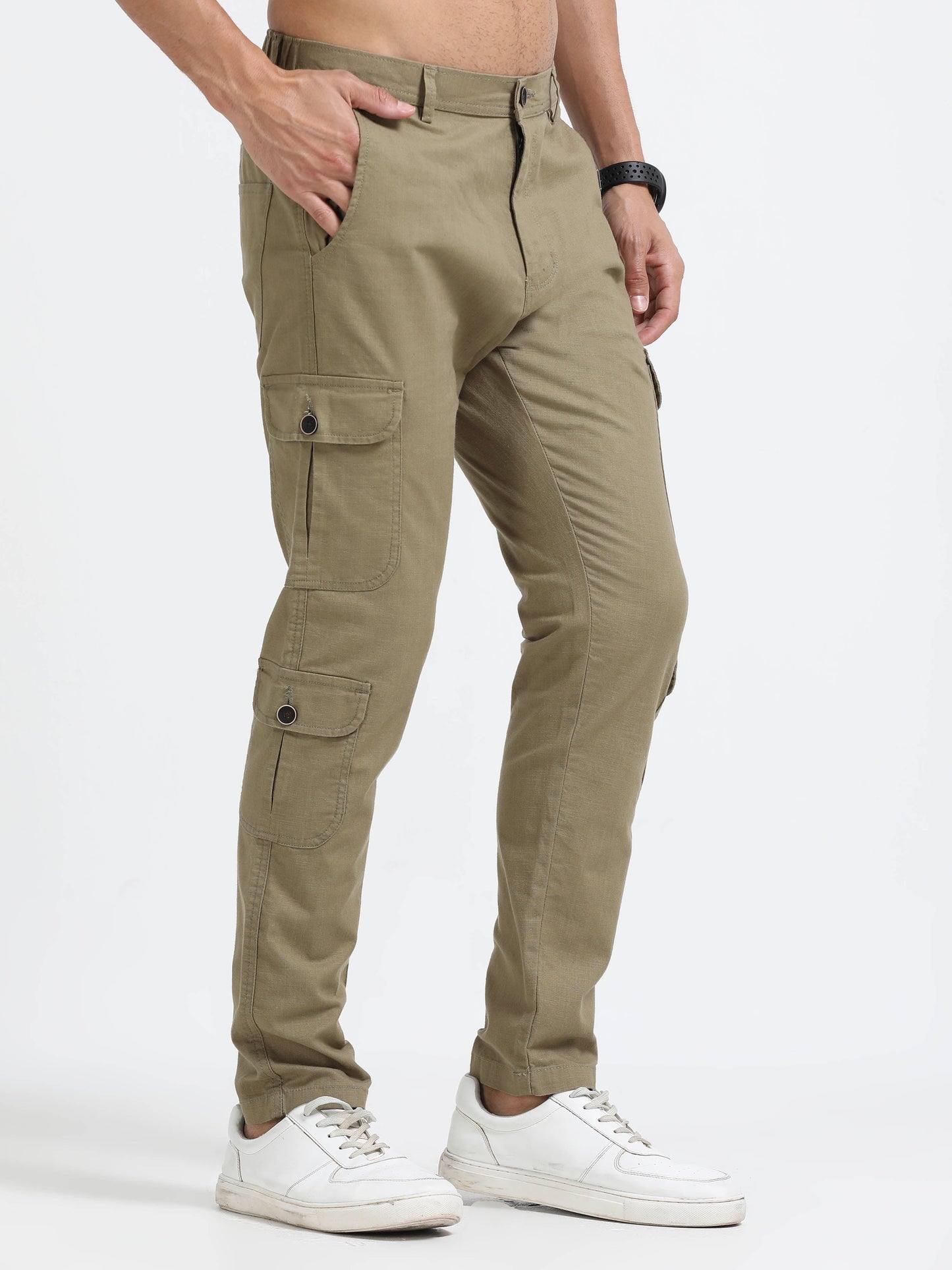 Men Lazy Linen Utility Cargo-Lt Green