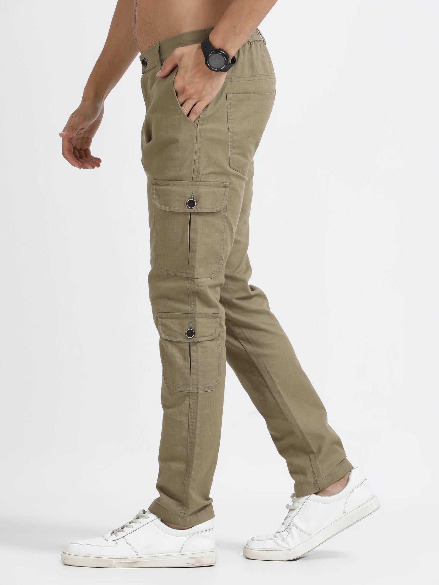 Men Lazy Linen Utility Cargo-Lt Green