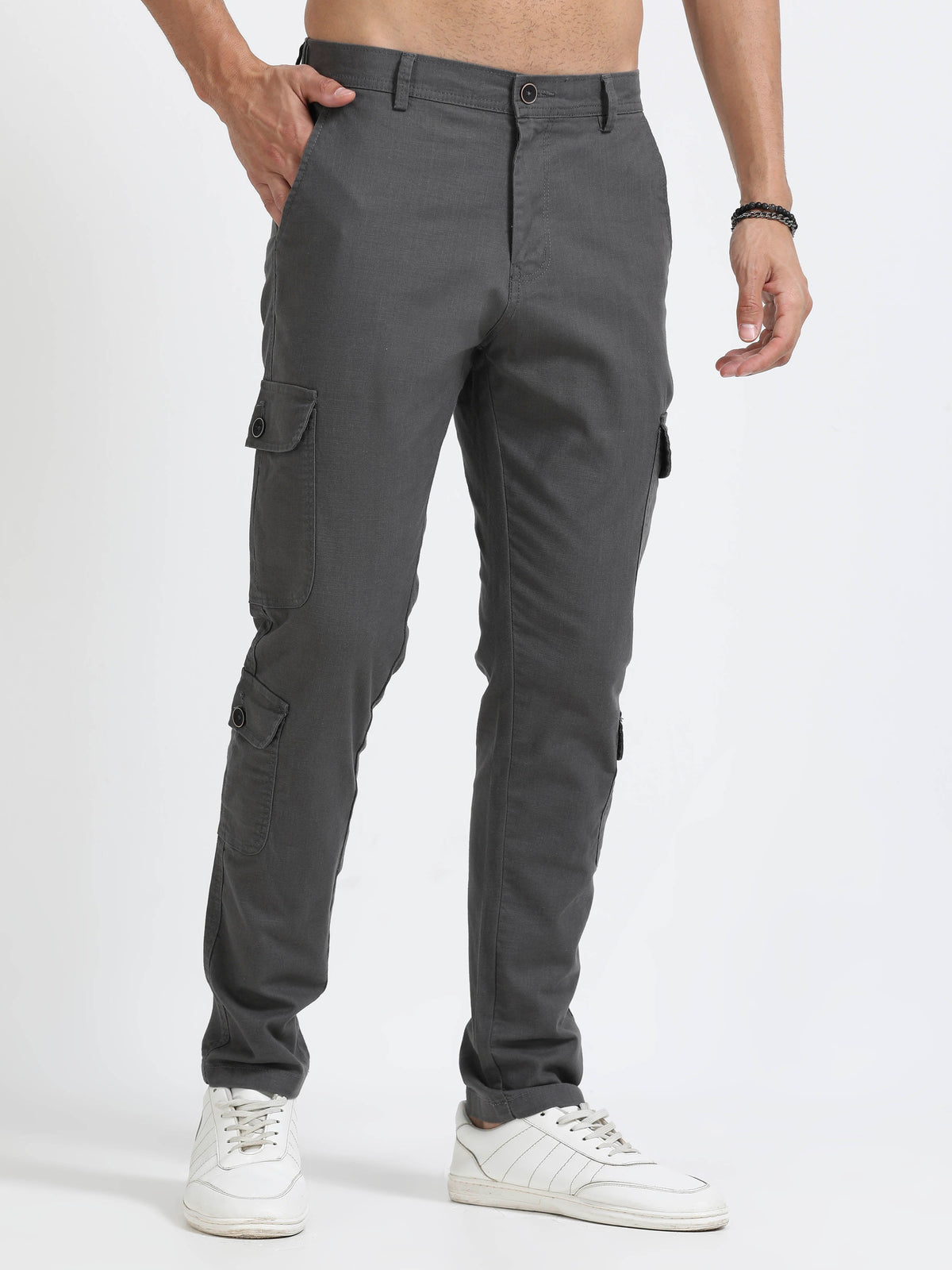 Men Lazy Linen Utility Cargo-Dk Grey