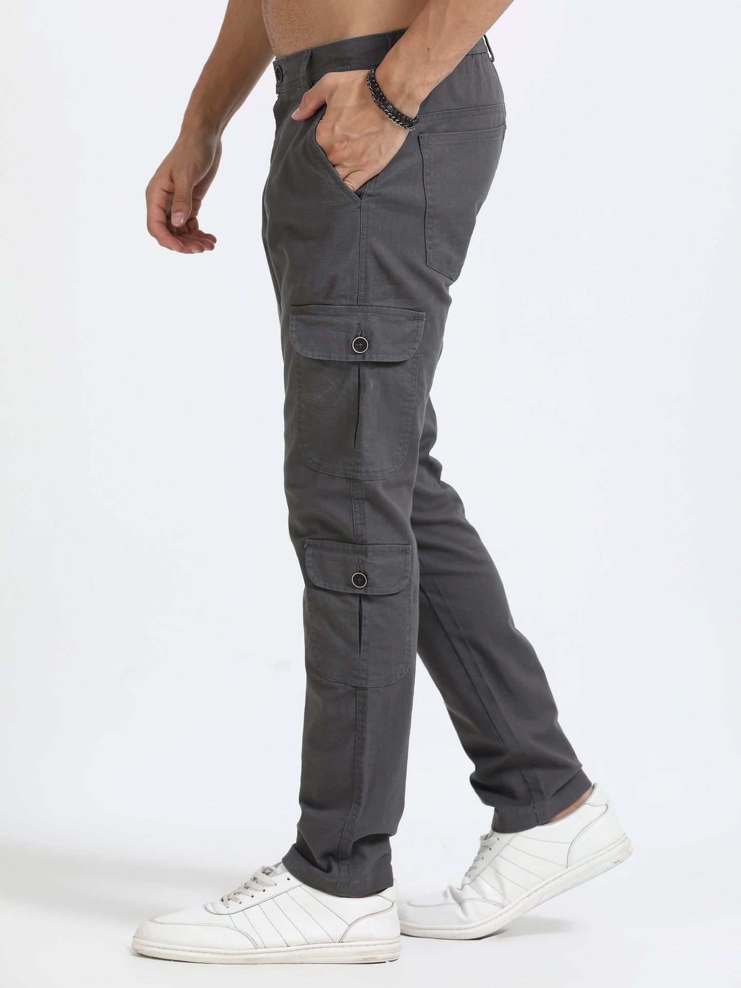 Men Lazy Linen Utility Cargo-Dk Grey