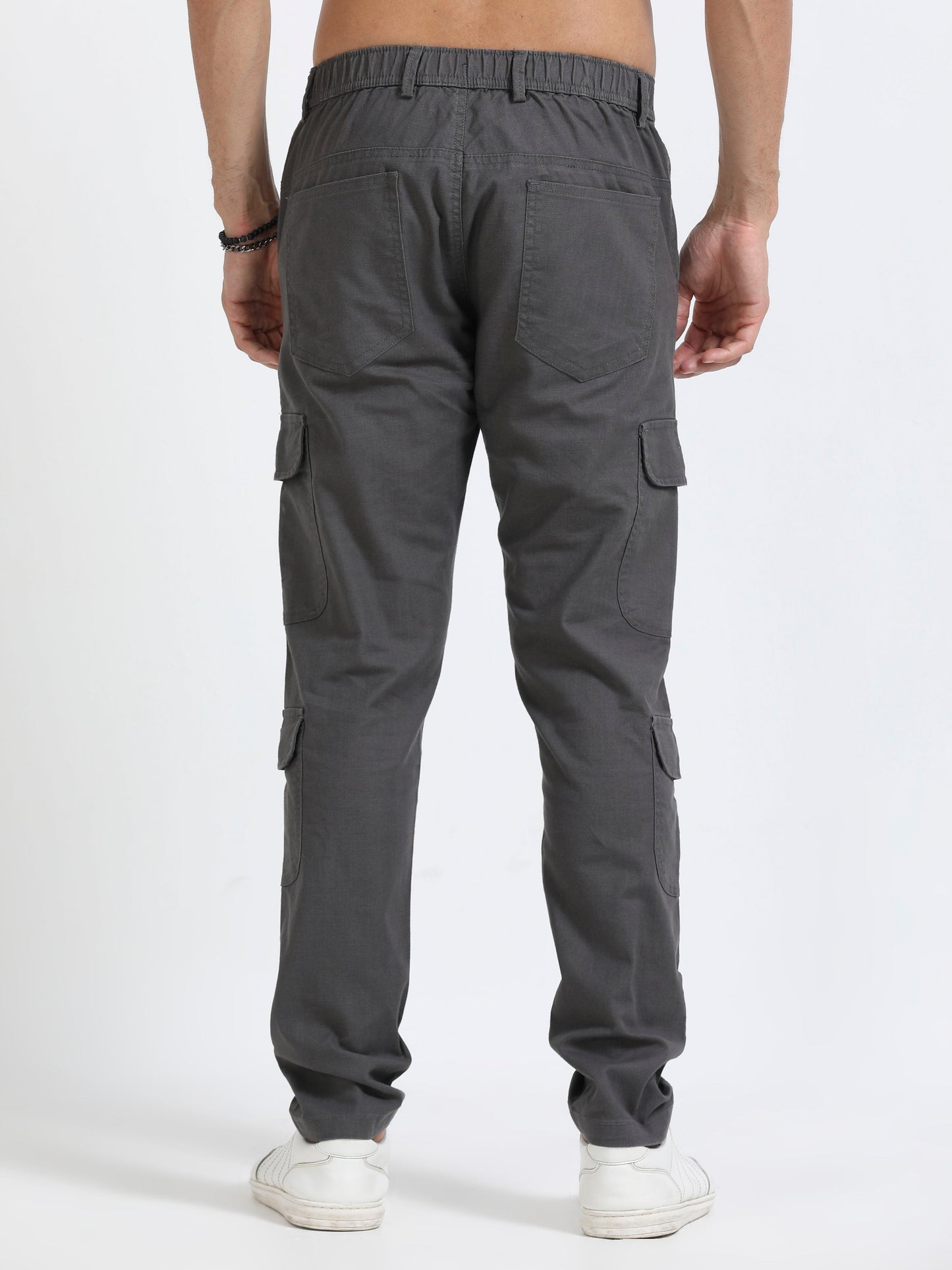 Men Lazy Linen Utility Cargo-Dk Grey