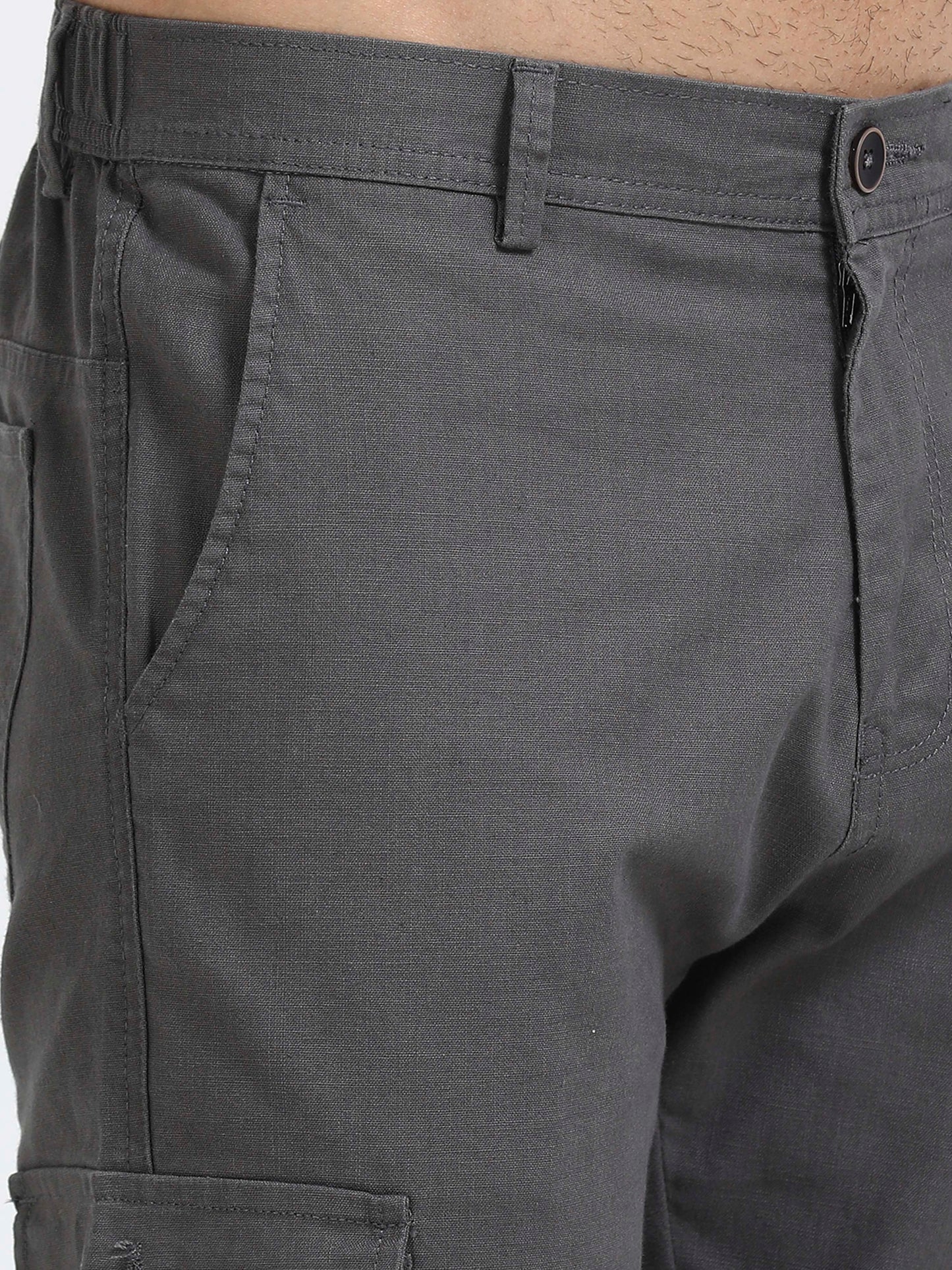 Men Lazy Linen Utility Cargo-Dk Grey