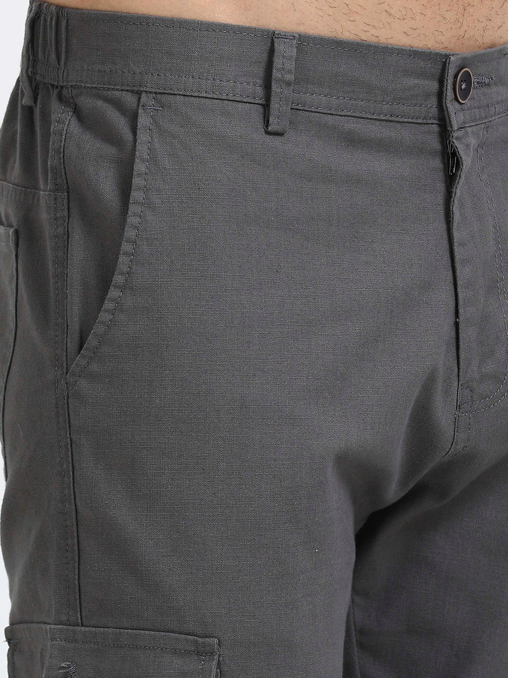 Men Lazy Linen Utility Cargo-Dk Grey