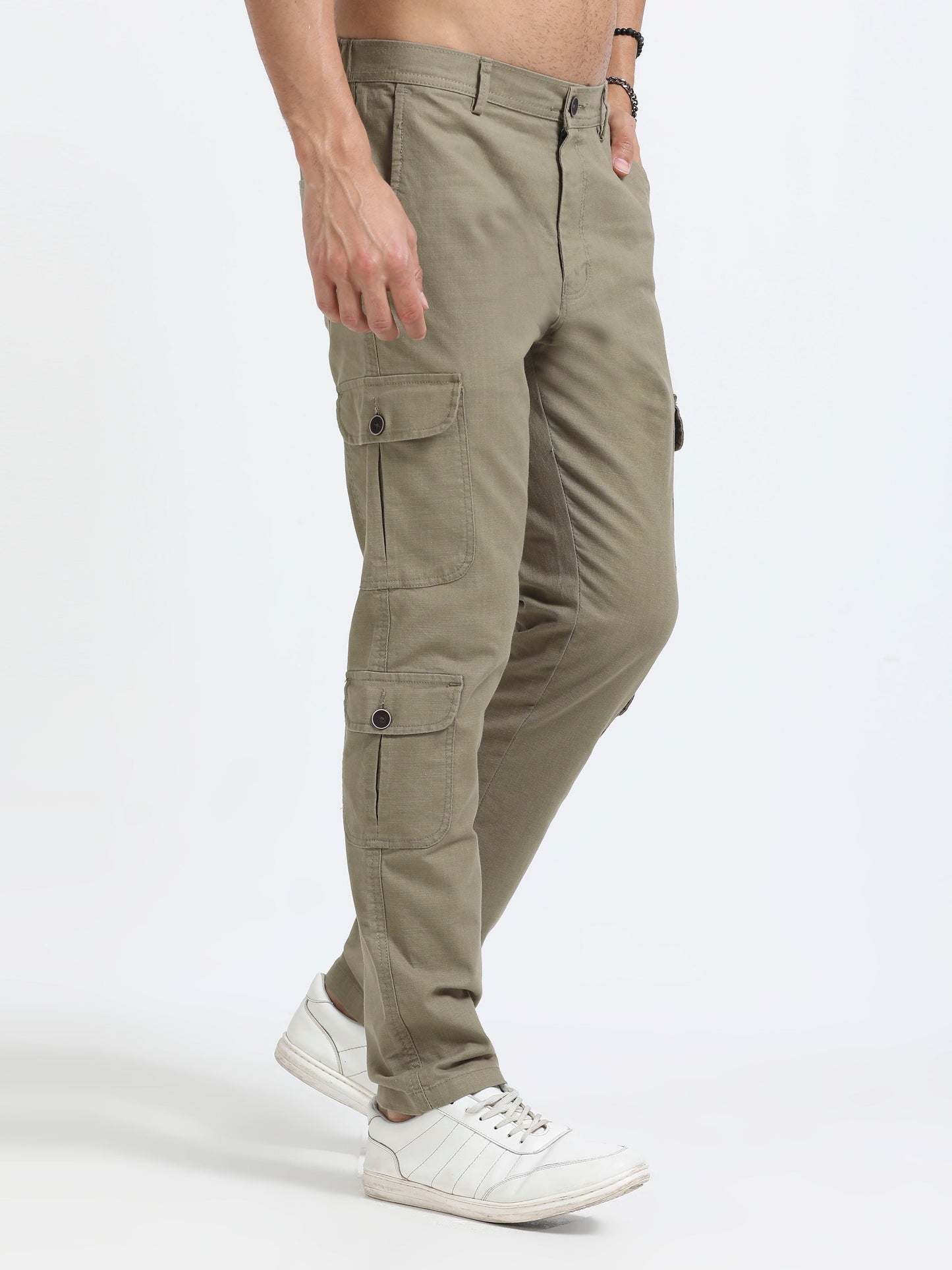 Men Lazy Linen Utility Cargo-Lt Olive