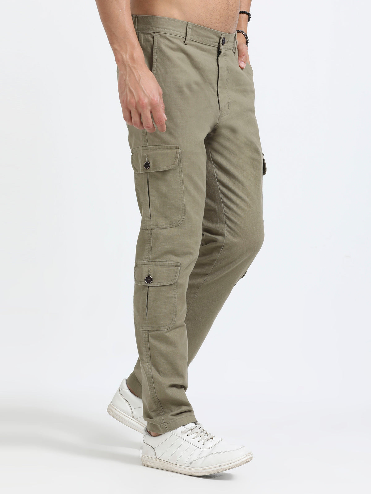 Men Lazy Linen Utility Cargo-Lt Olive