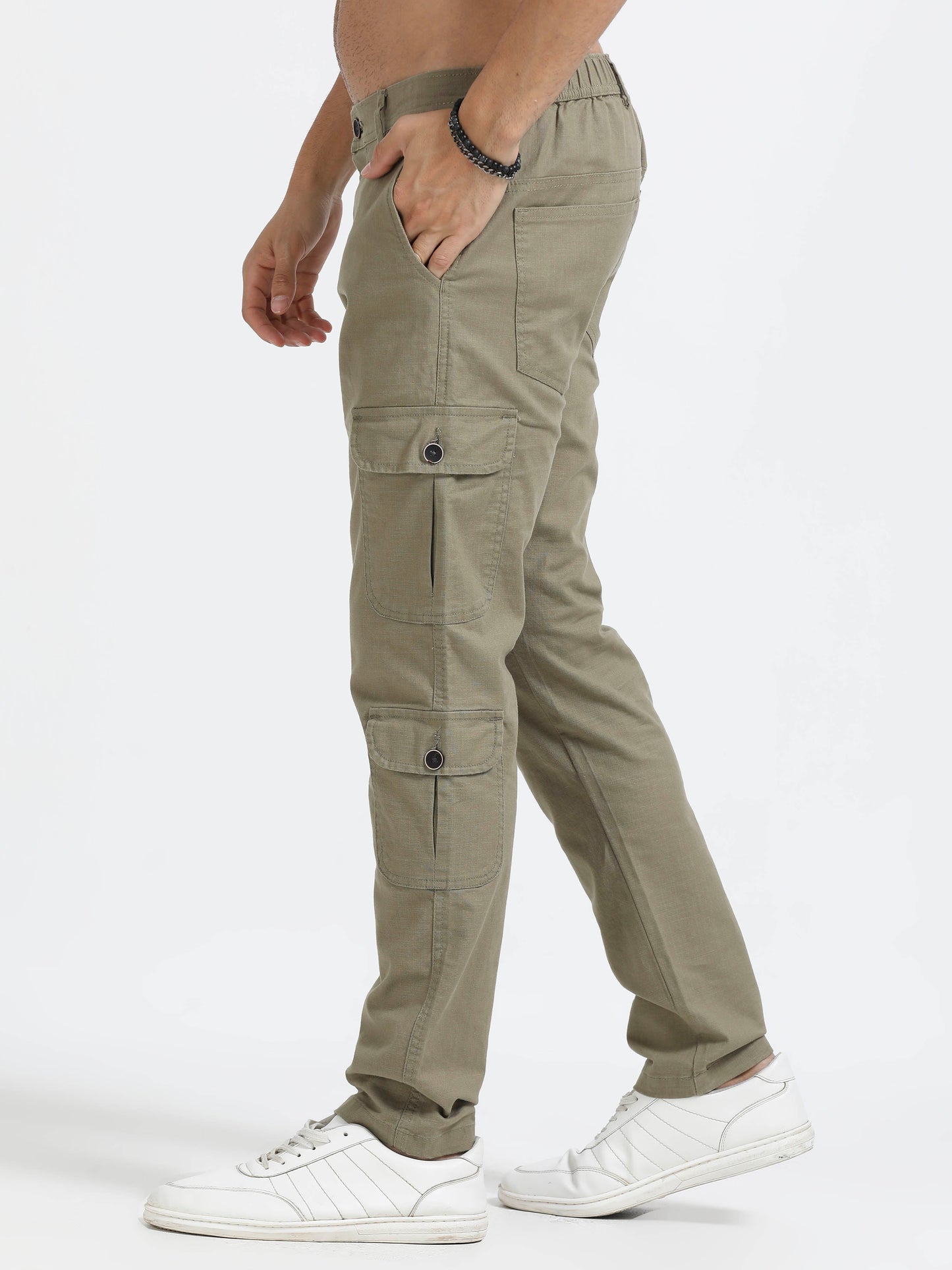 Men Lazy Linen Utility Cargo-Lt Olive
