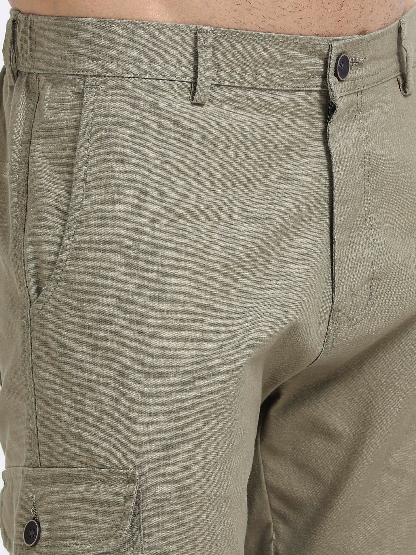 Men Lazy Linen Utility Cargo-Lt Olive