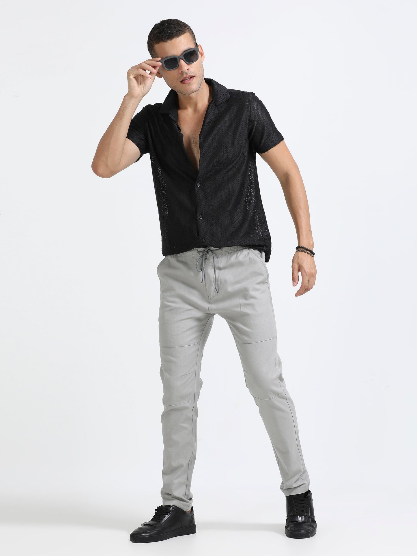 Men Linen Traveller Pant-Lt Grey