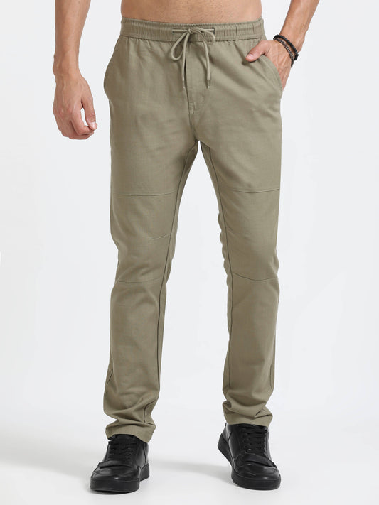 Men Linen Traveller Pant-Lt Green