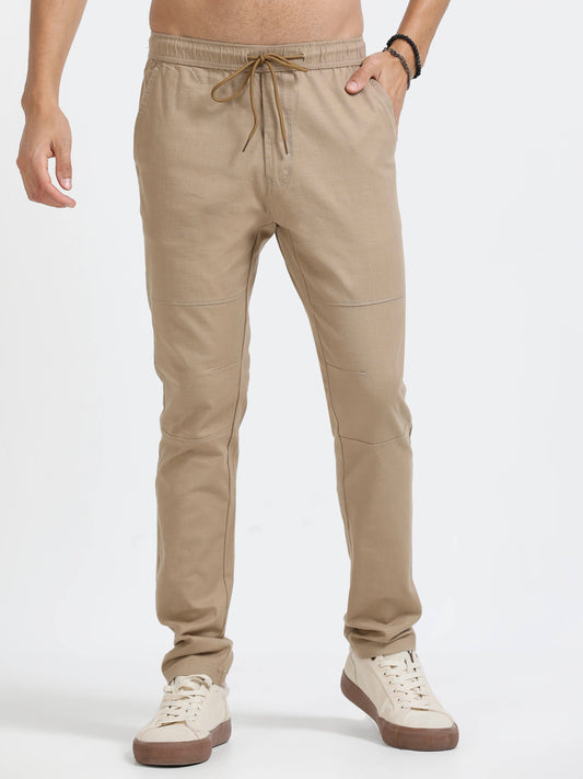 Men Linen Traveller Pant-Camel