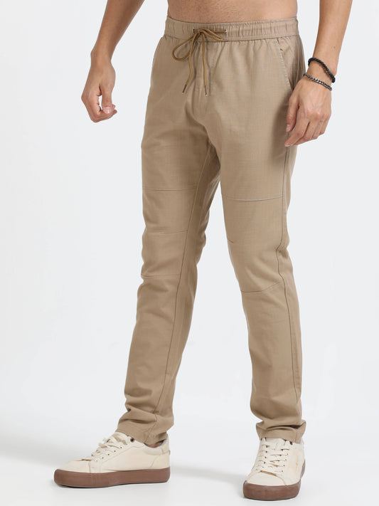 Men Linen Traveller Pant-Camel