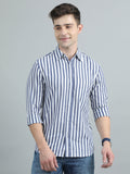 Men Blue & White Stripe Shirt