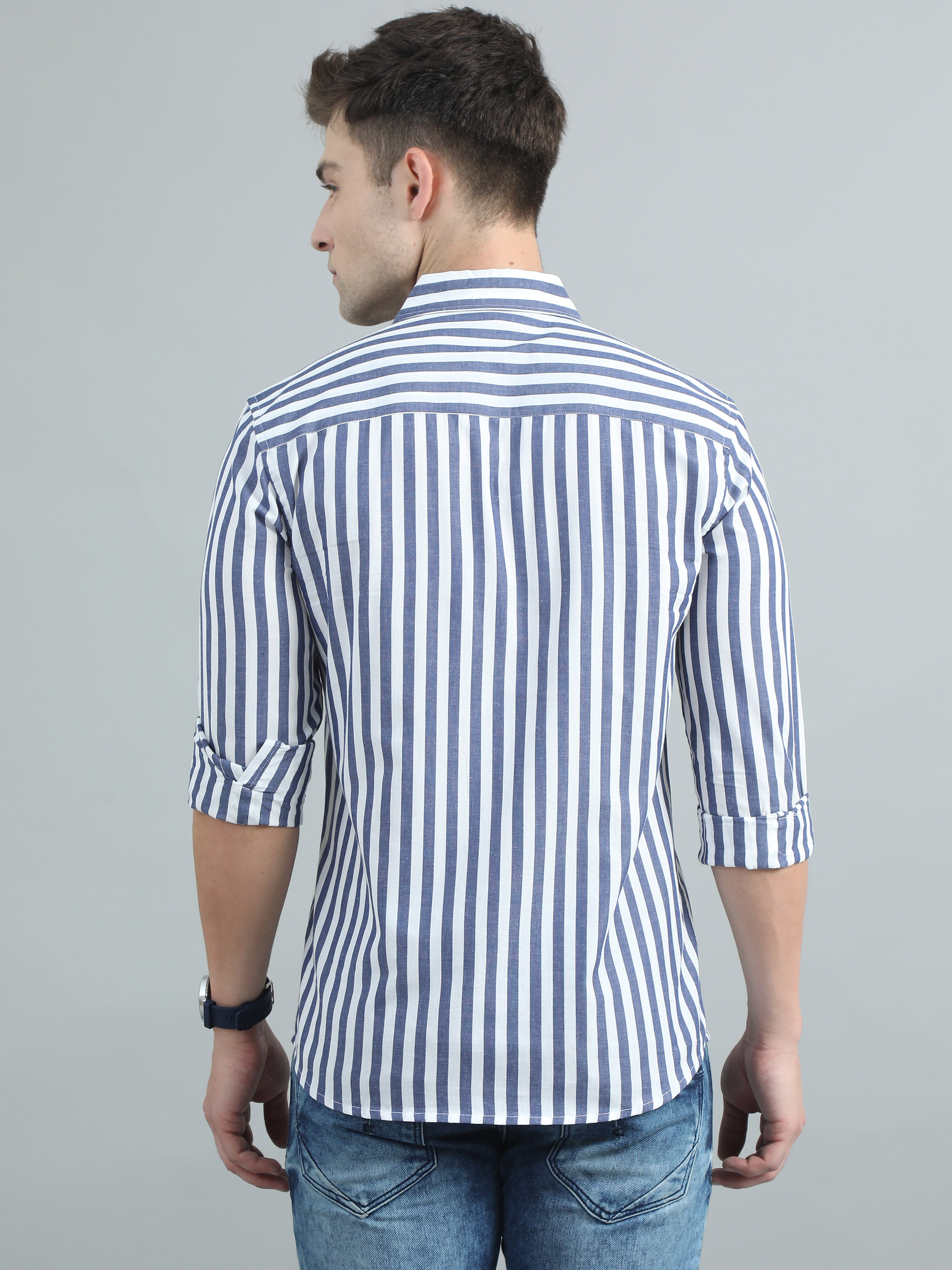 Men Blue & White Stripe Shirt