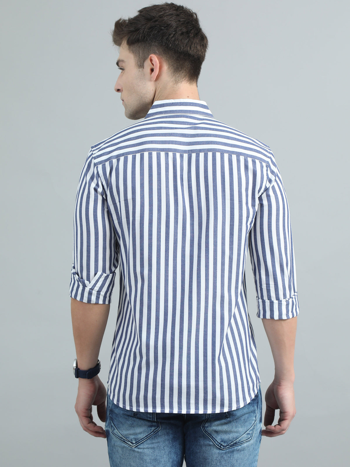 Men Blue & White Stripe Shirt