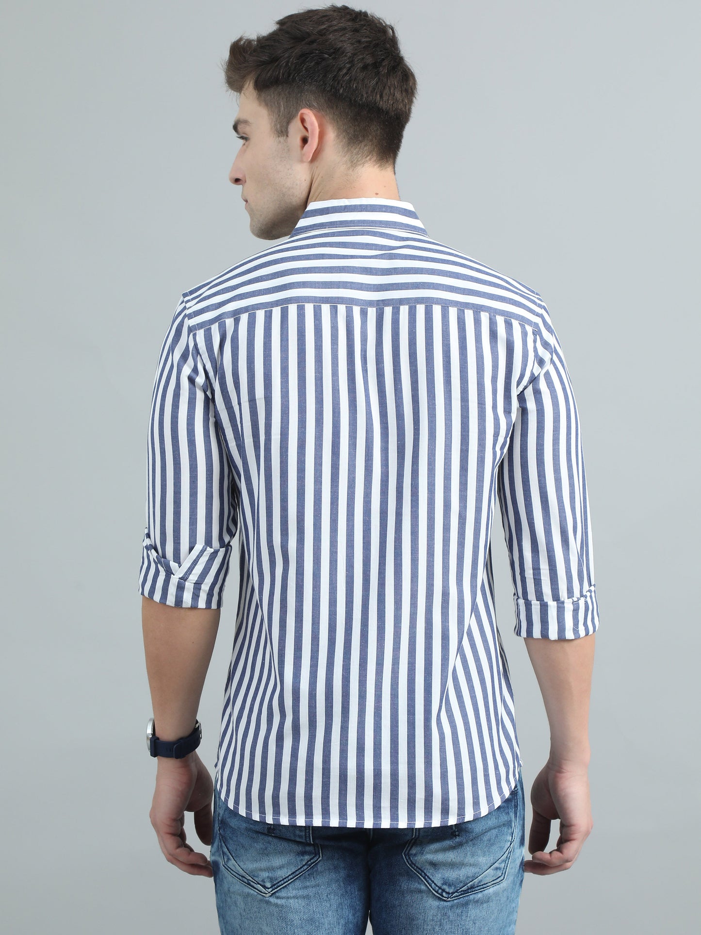 Men Blue & White Stripe Shirt