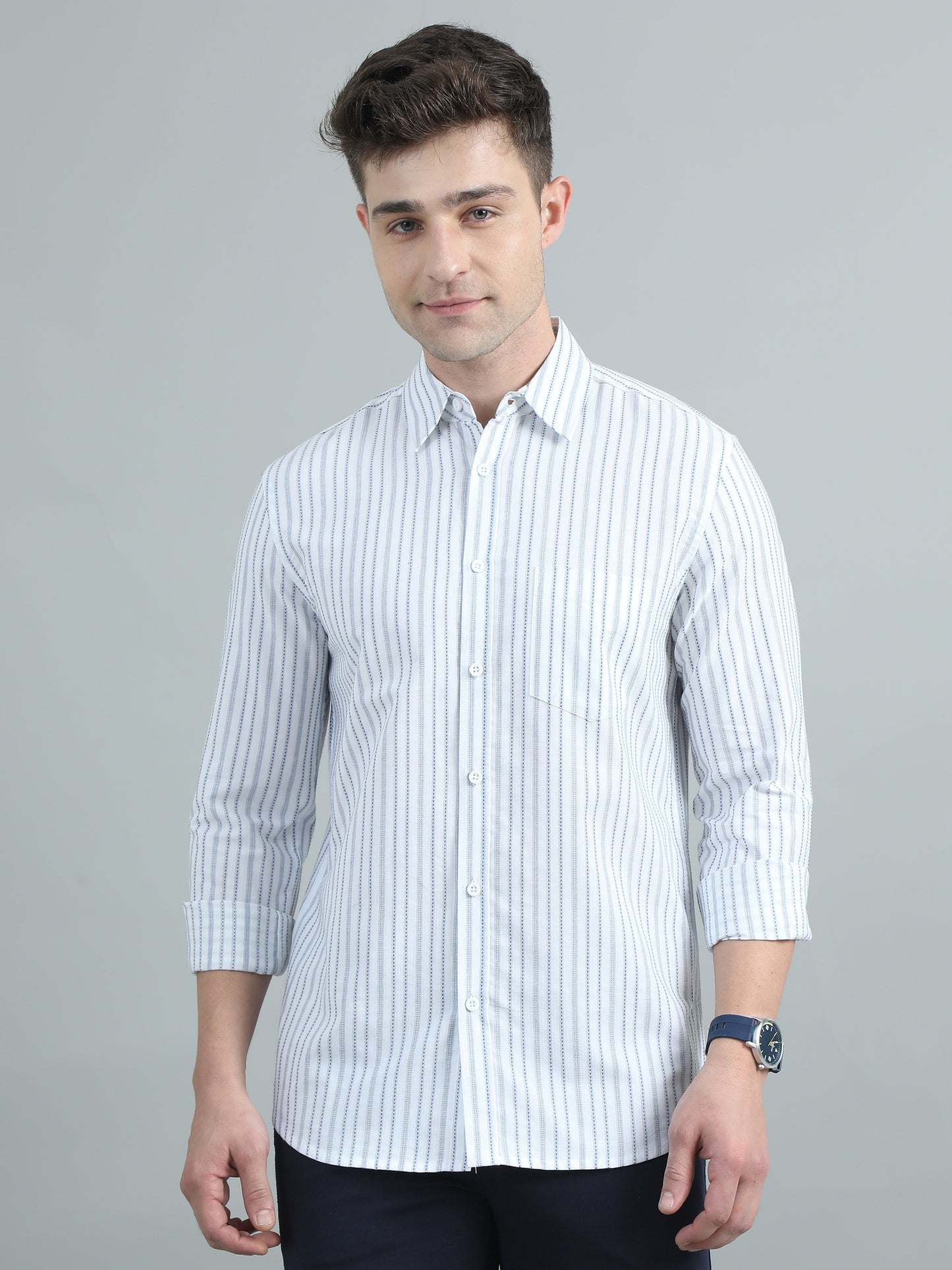 Men Sky Blue Stripe Shirt