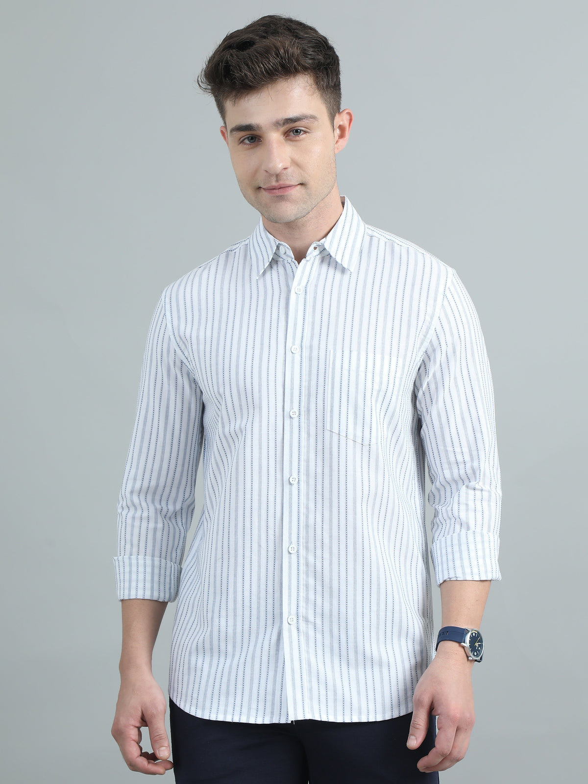 Men Sky Blue Stripe Shirt