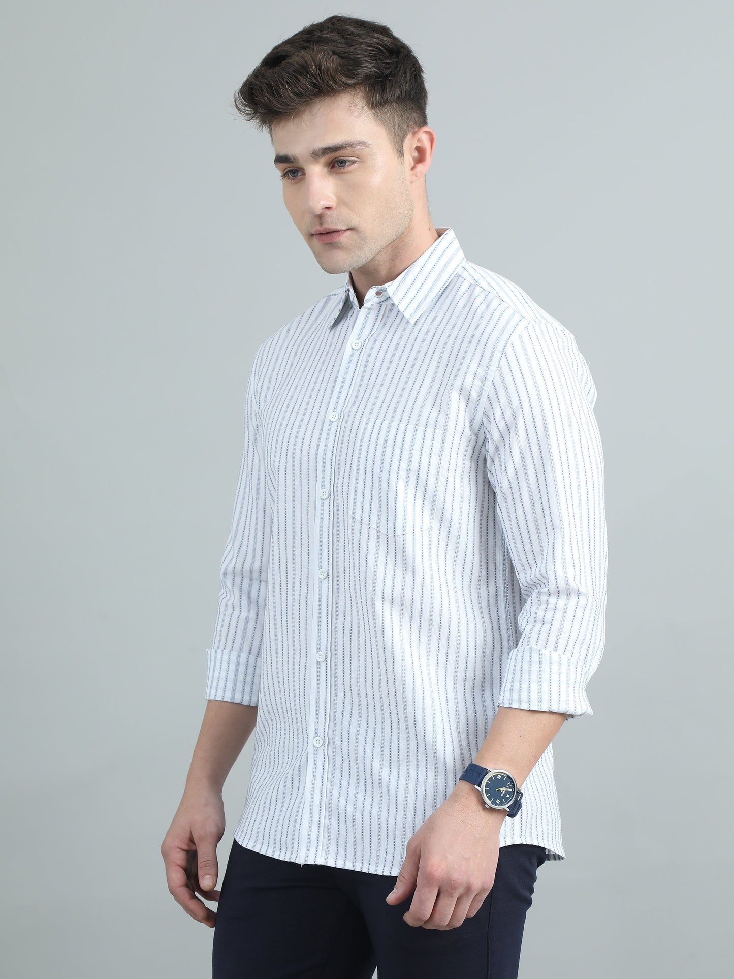 Men Sky Blue Stripe Shirt