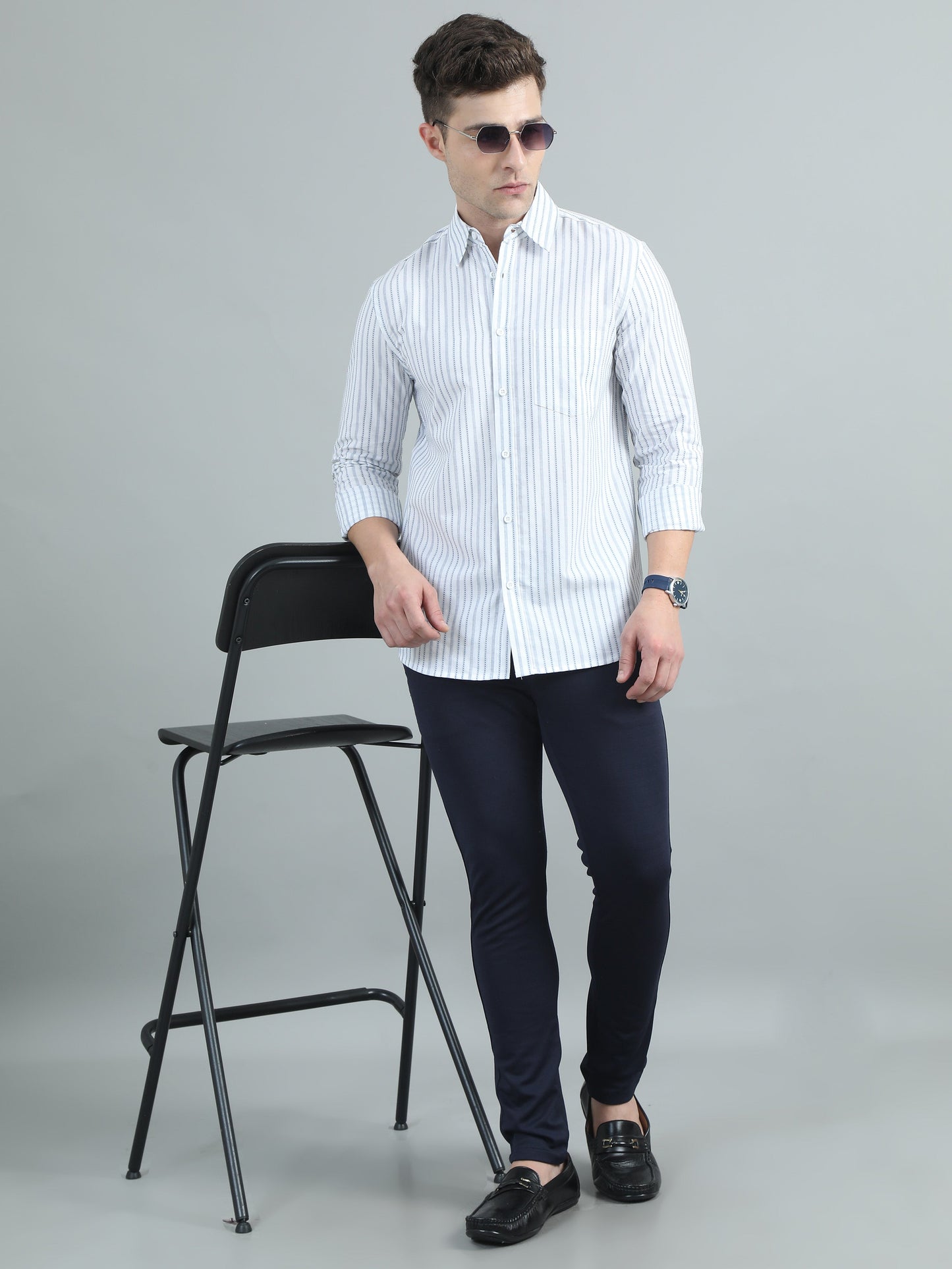 Men Sky Blue Stripe Shirt