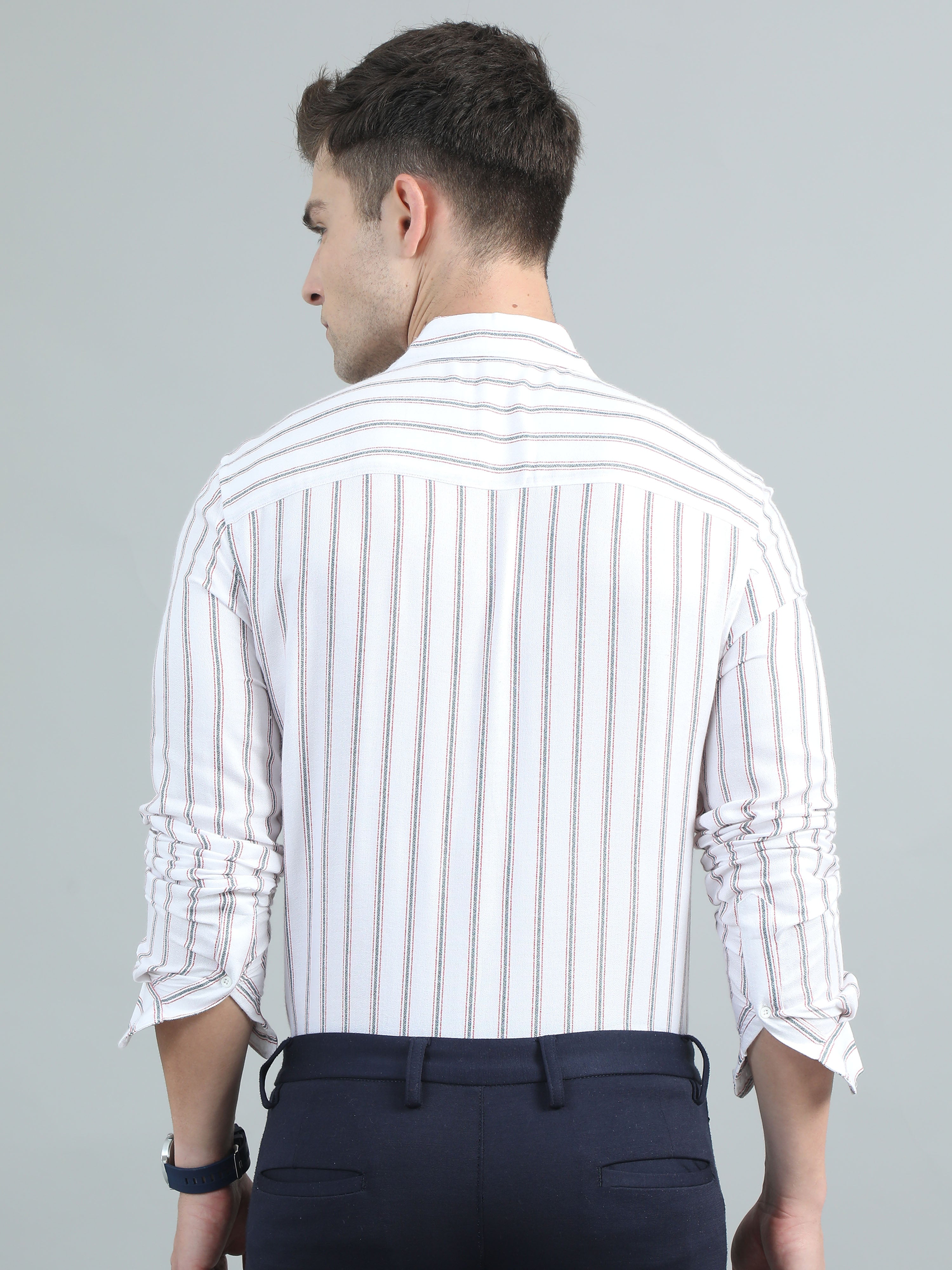 Men White Stripe Shirt