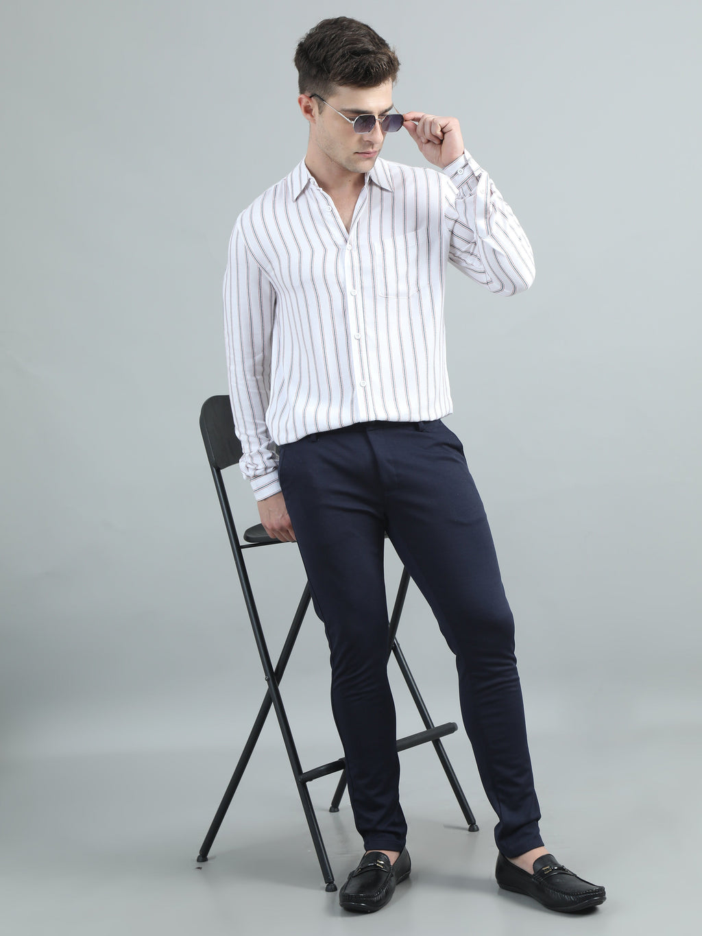Men White Stripe Shirt
