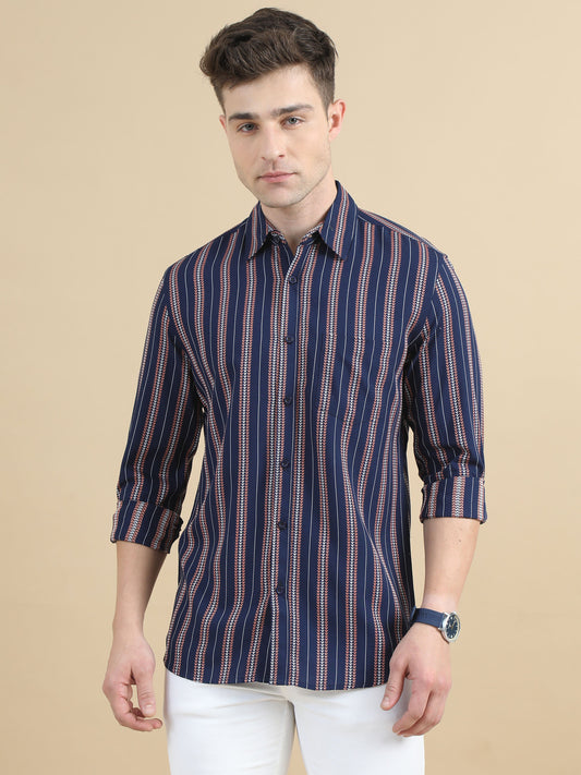 Men Navy Stripe Shirt